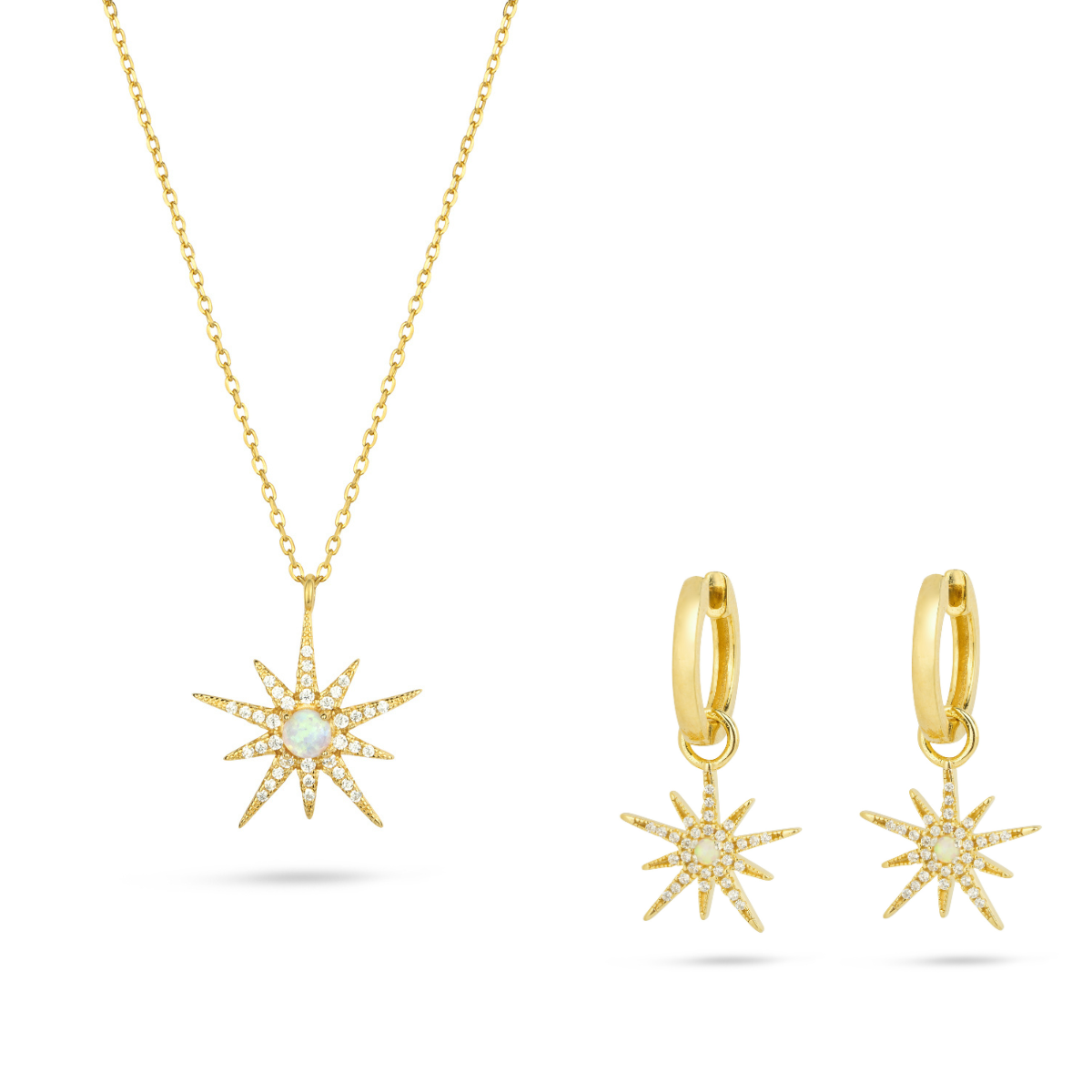 North Star Necklace Earrings Set Gold Trip