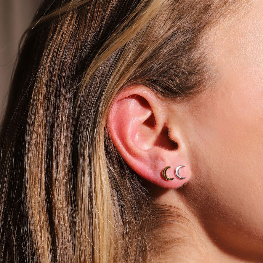 Crescent Moon Barbell Earrings Gold Trip