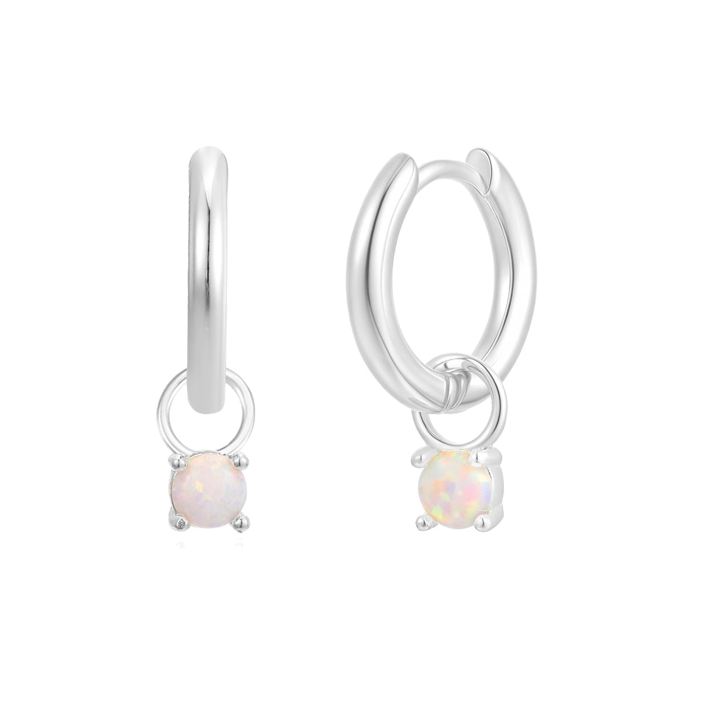 October Huggie Hoop Birthstone Charm Earrings