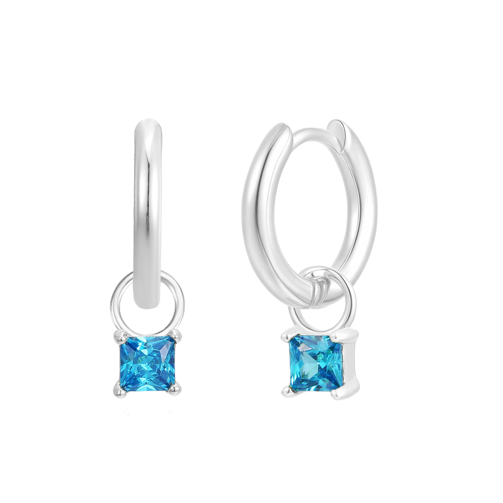 March Huggie Hoop Birthstone Charm Earrings