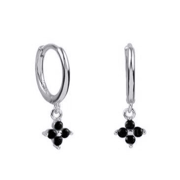 Black Crystal Flower Huggie Hoops