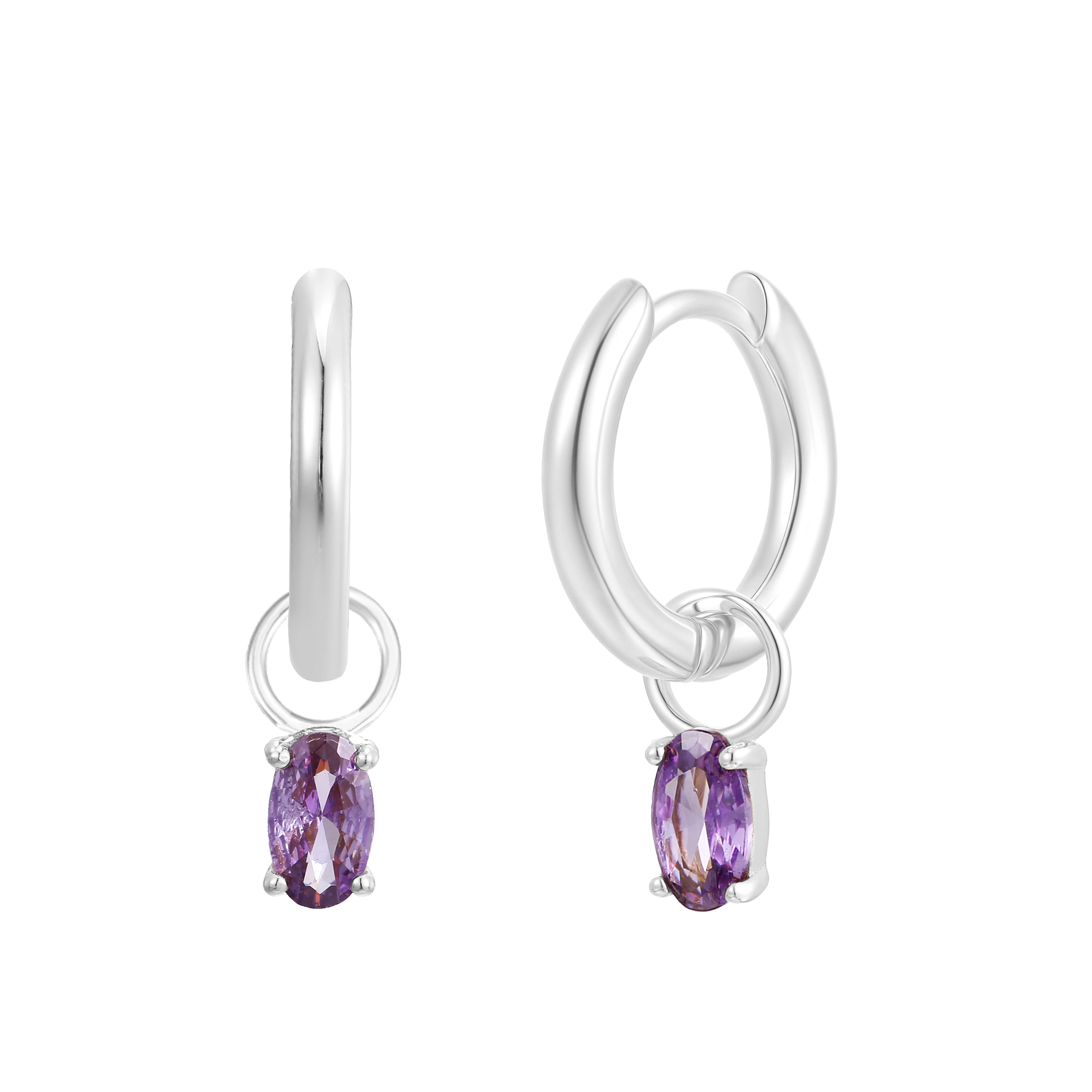 February Huggie Hoop Birthstone Charm Earrings
