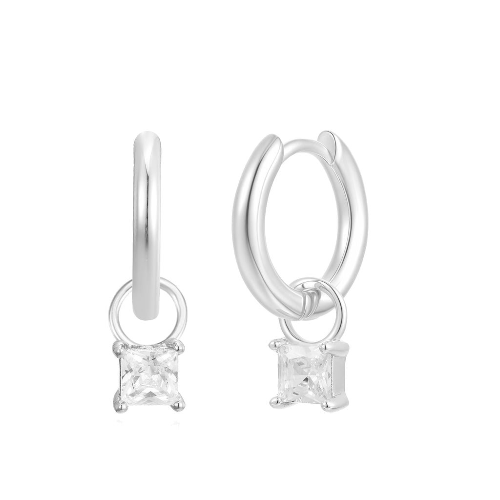 April Huggie Hoop Birthstone Charm Earrings