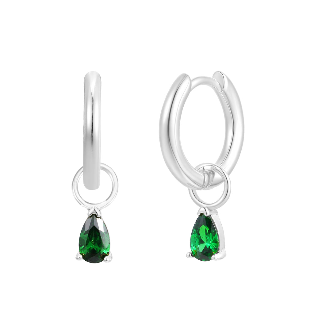 May Huggie Hoop Birthstone Charm Earrings