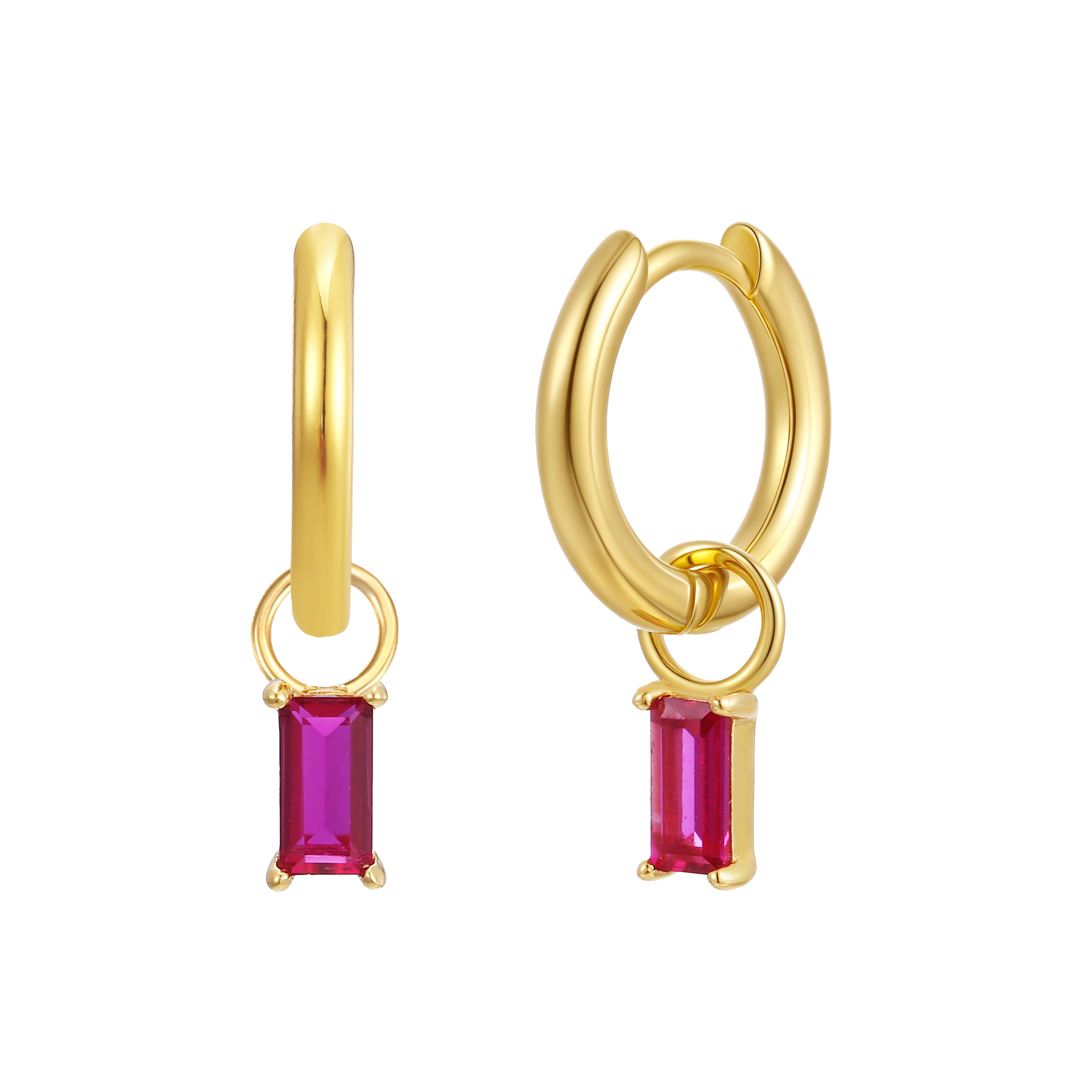 July Huggie Hoop Birthstone Charm Earrings