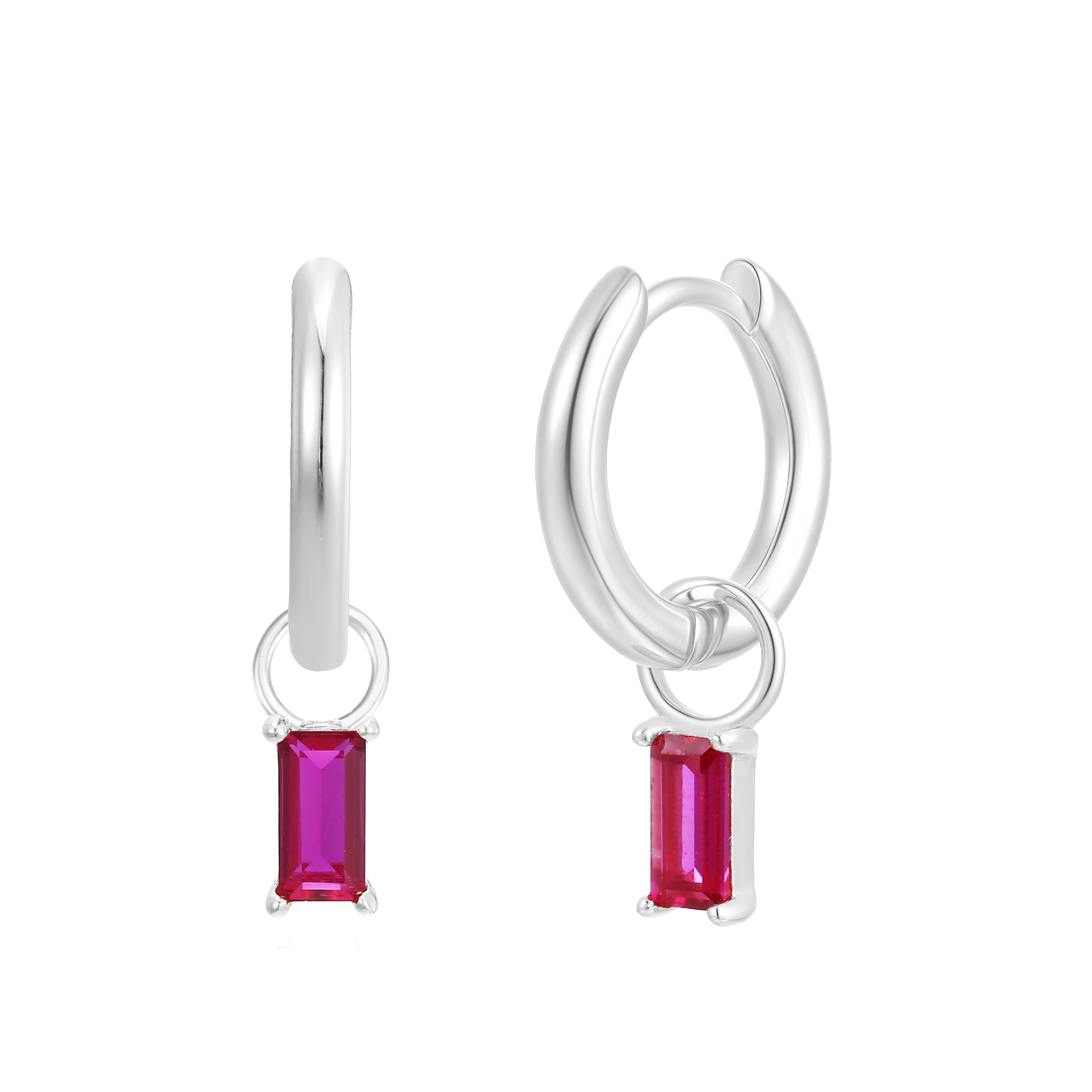July Huggie Hoop Birthstone Charm Earrings