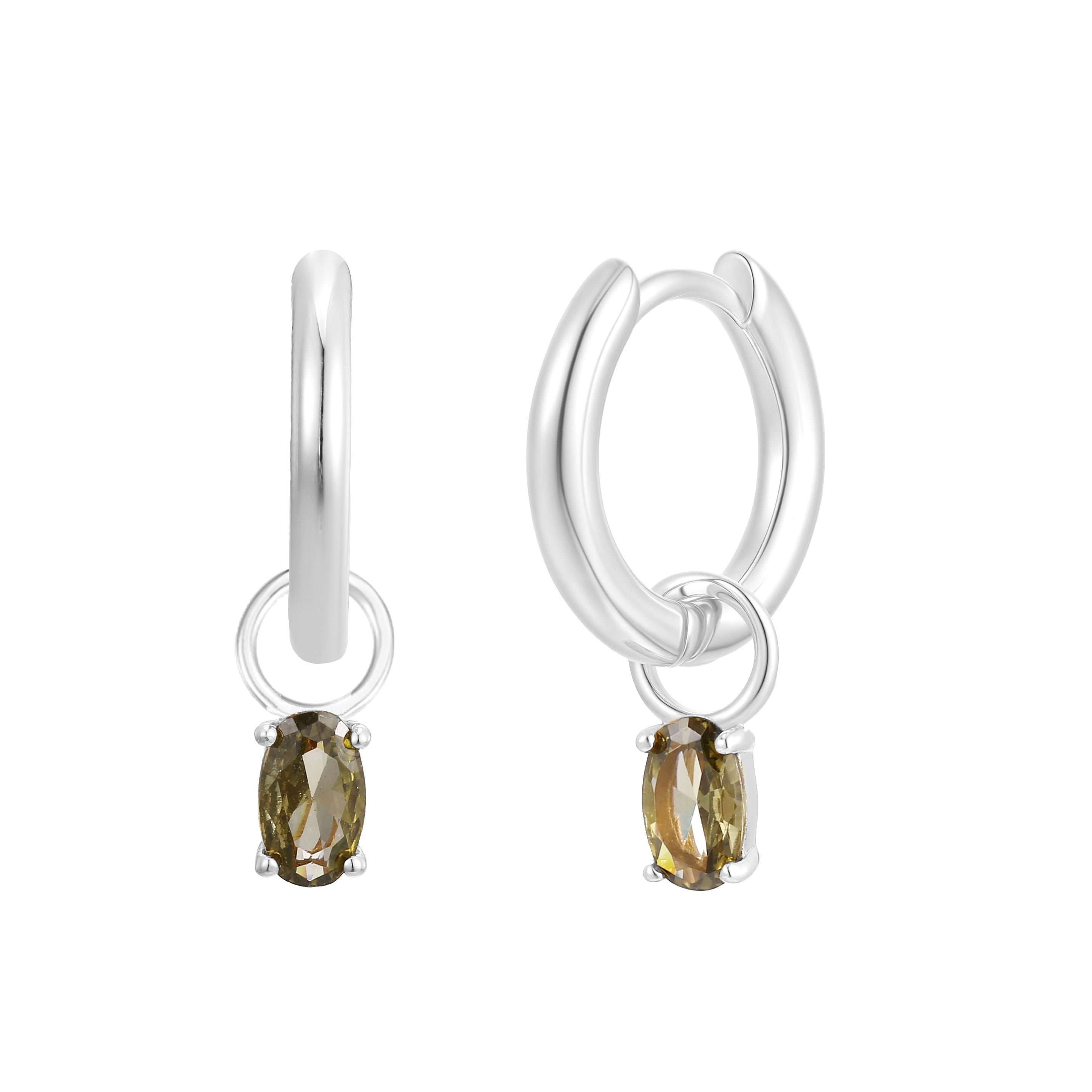 August Huggie Hoop Birthstone Charm Earrings