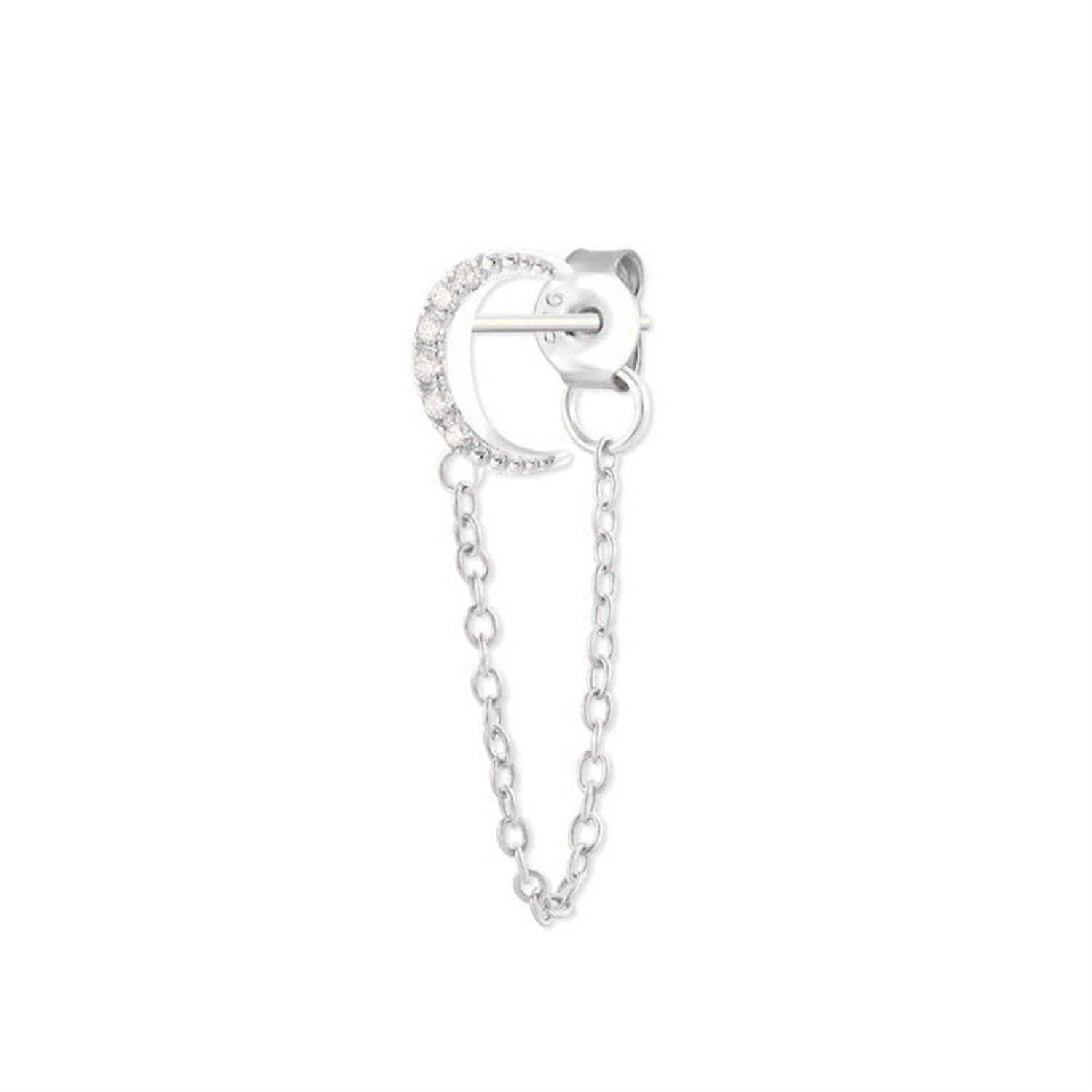 Crystal Moon Chain Single Earring