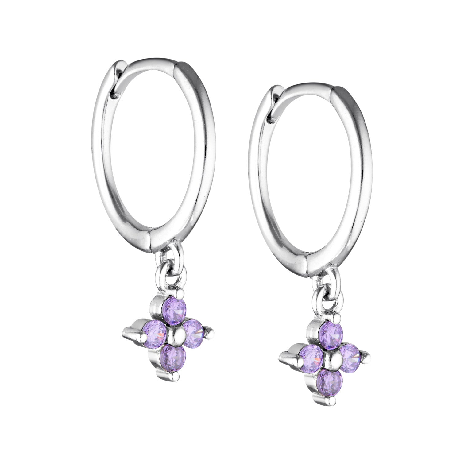 Amethyst Crystal Flower Huggie Hoops