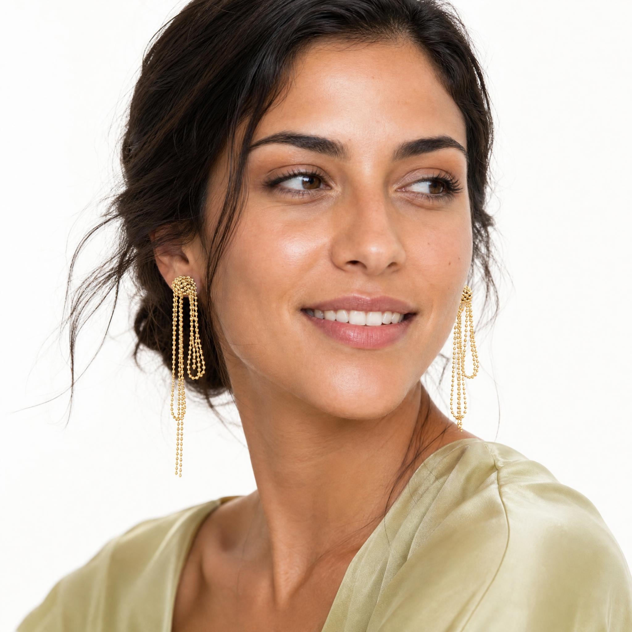 Asymmetric Beaded Drop Clip On Earrings