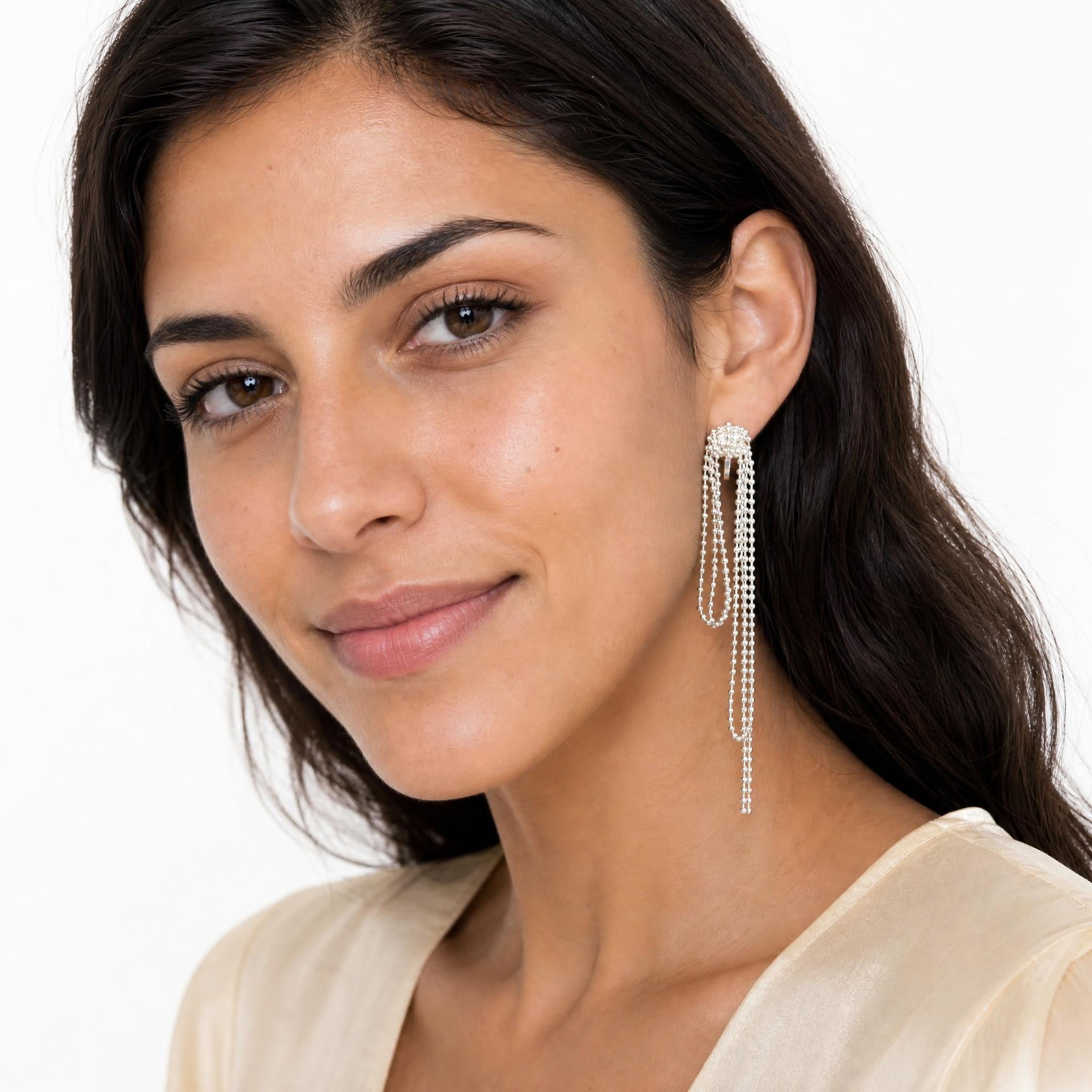Asymmetric Beaded Drop Clip On Earrings