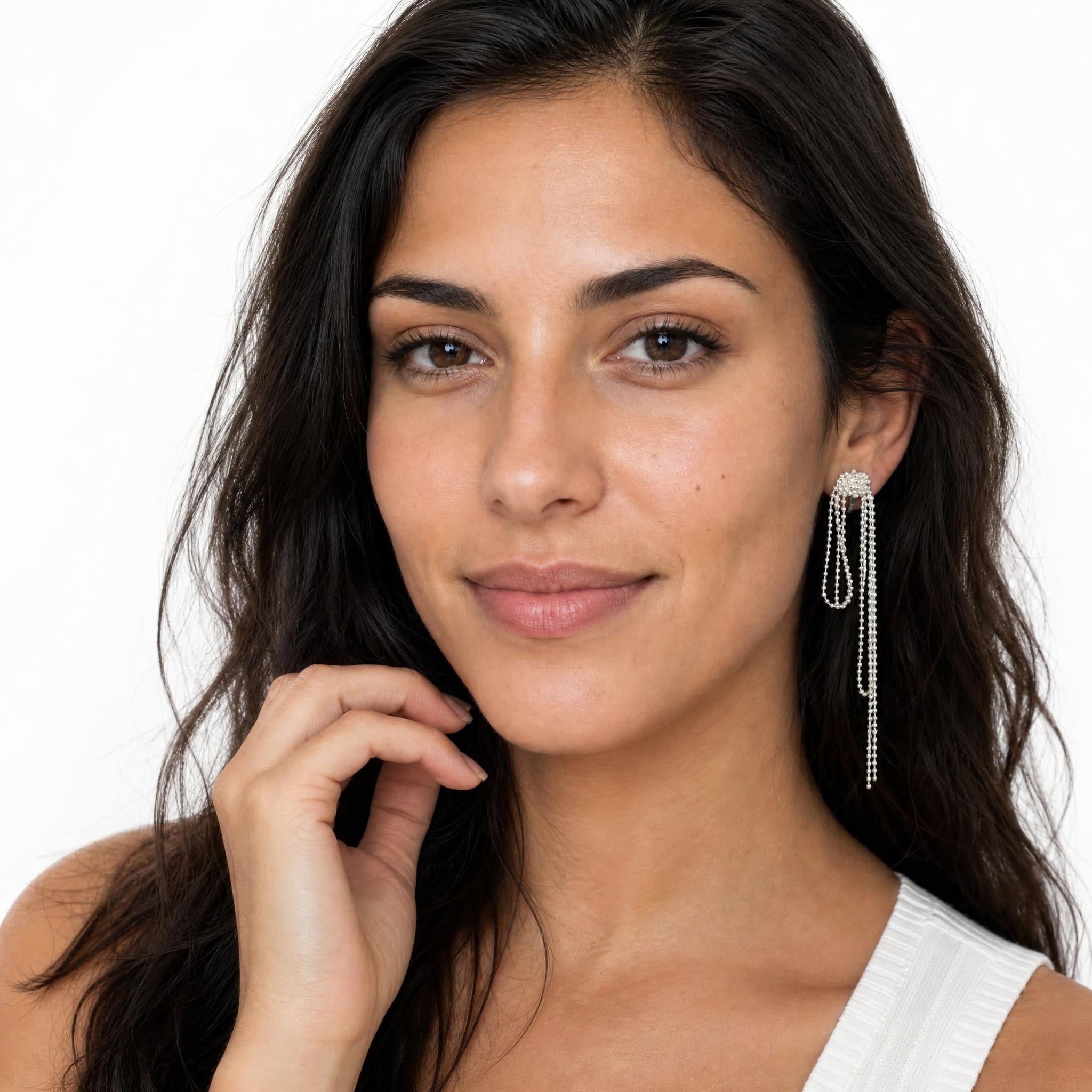 Asymmetric Beaded Drop Clip On Earrings