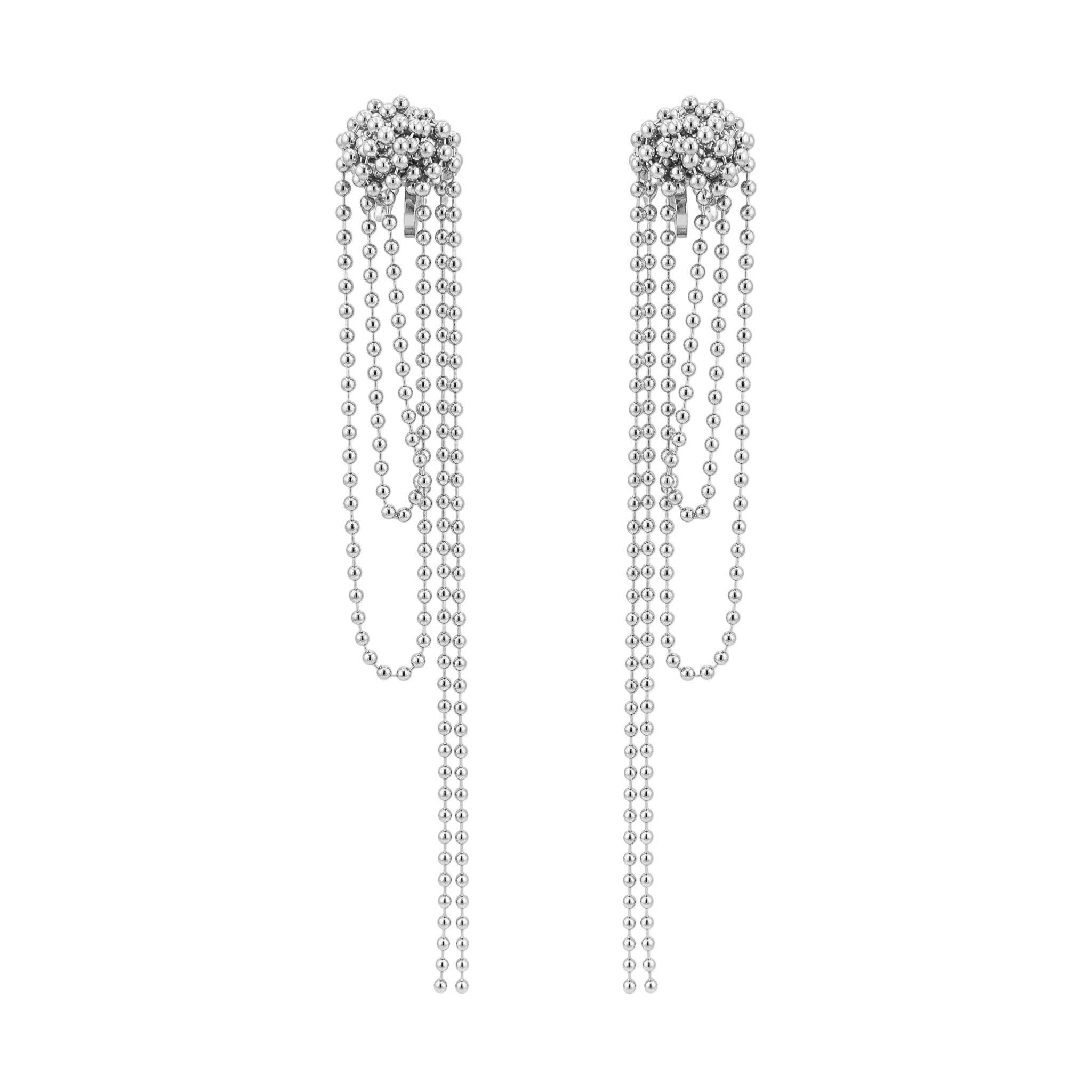 Asymmetric Beaded Drop Clip On Earrings