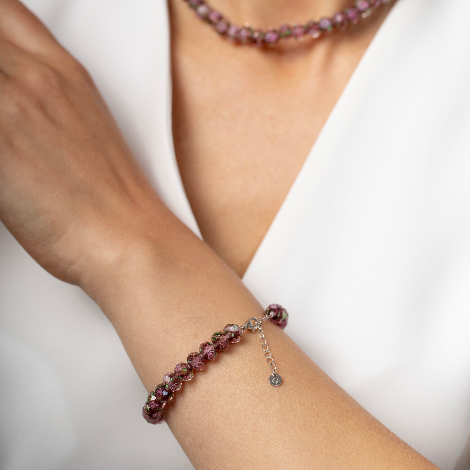 Autumn Rose Glass Beaded Bracelet