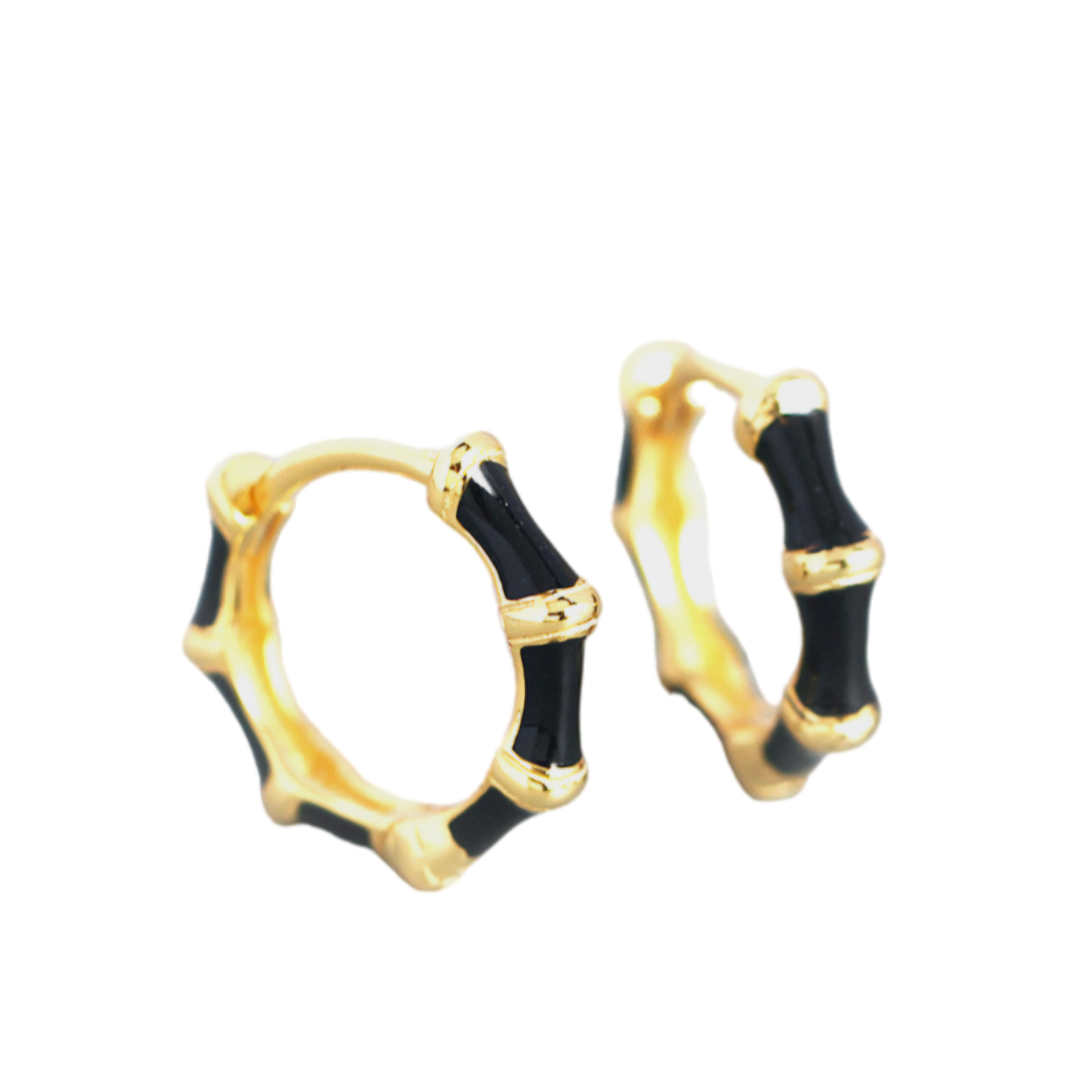 Black Enamel Bamboo Huggie Hoops