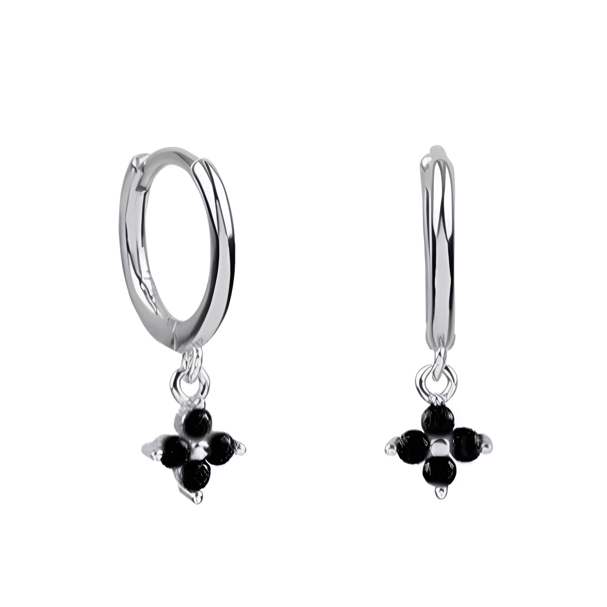 Black Crystal Flower Huggie Hoops
