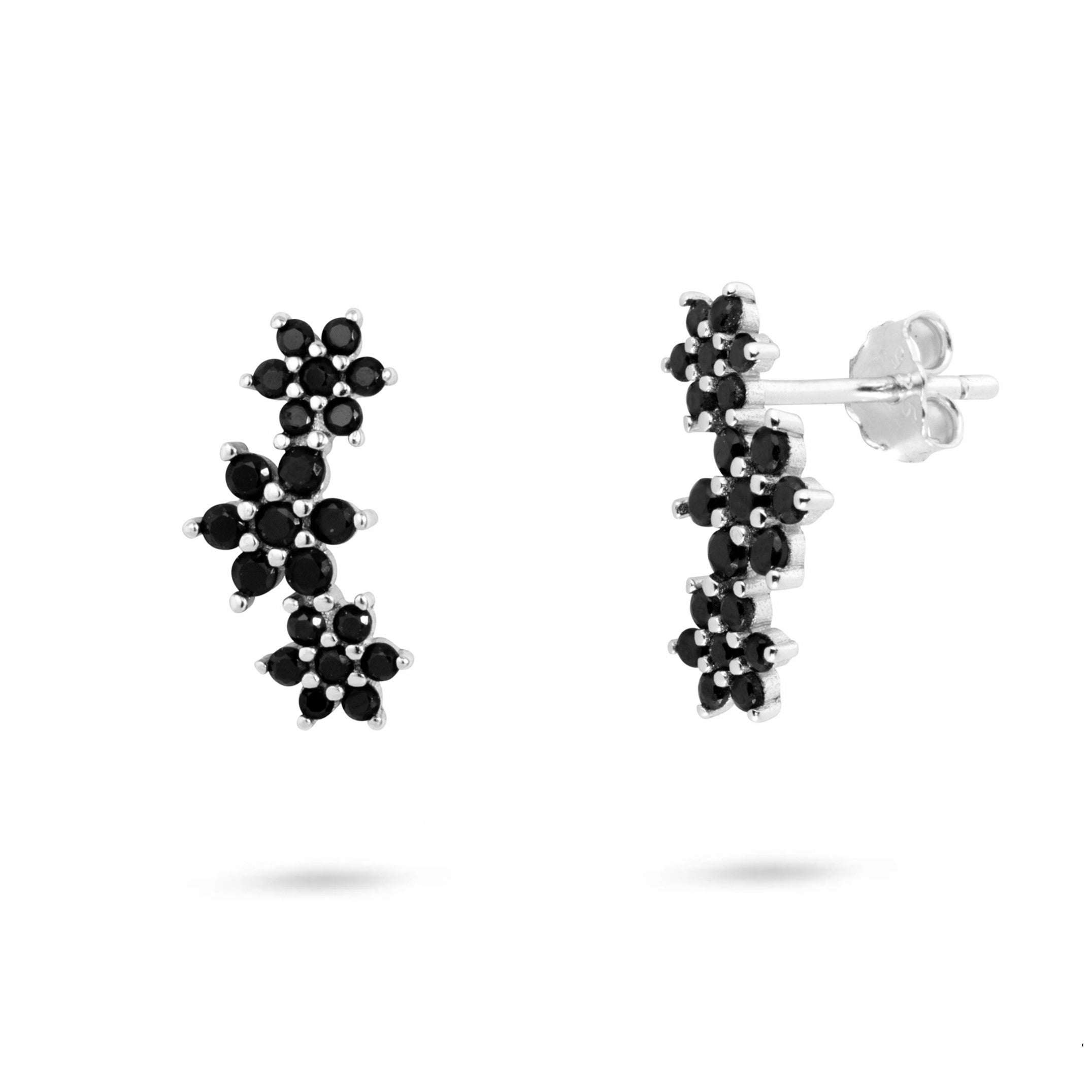 Black Crystal Flower Ear Climbers