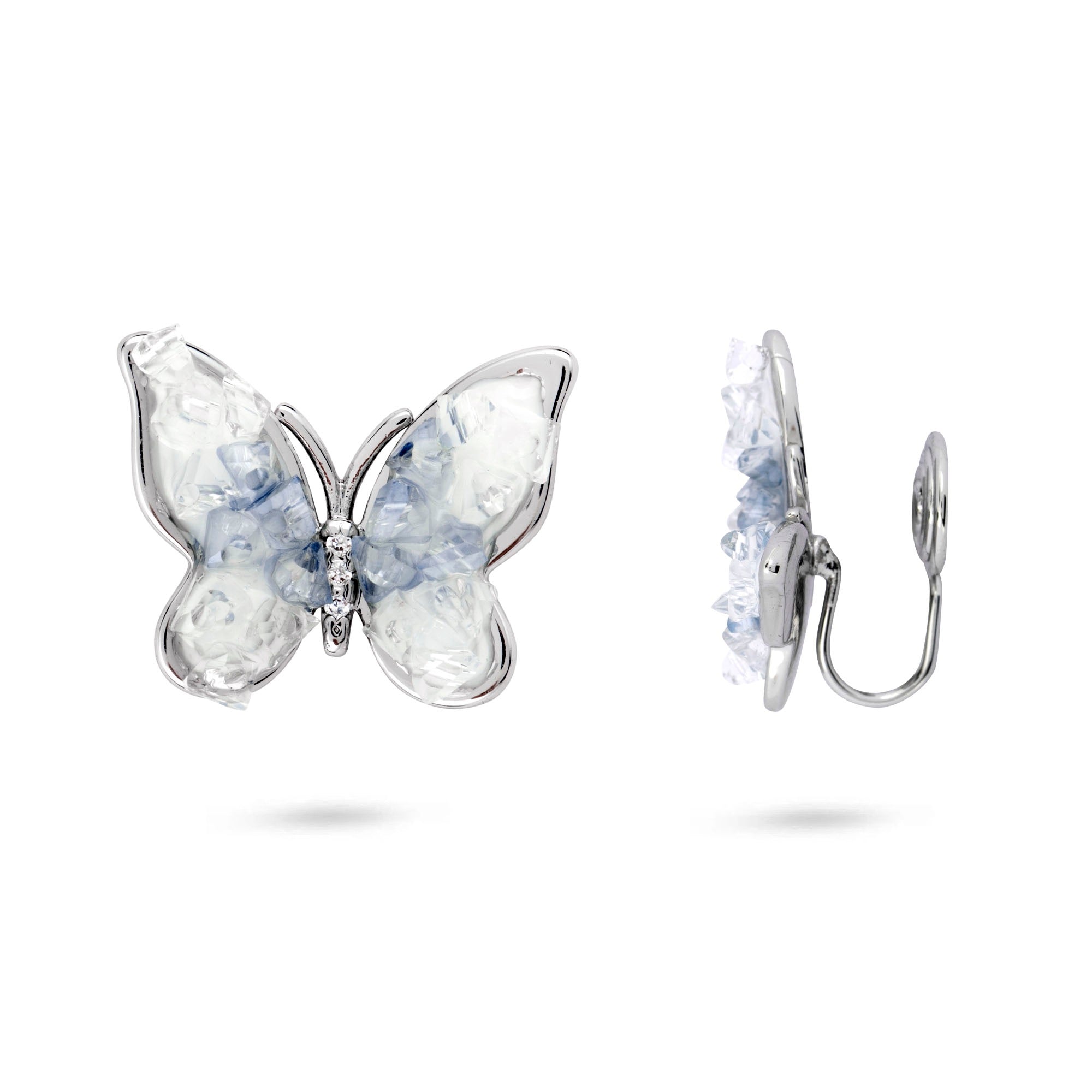 Blue Crystal Butterfly Clip On Earrings