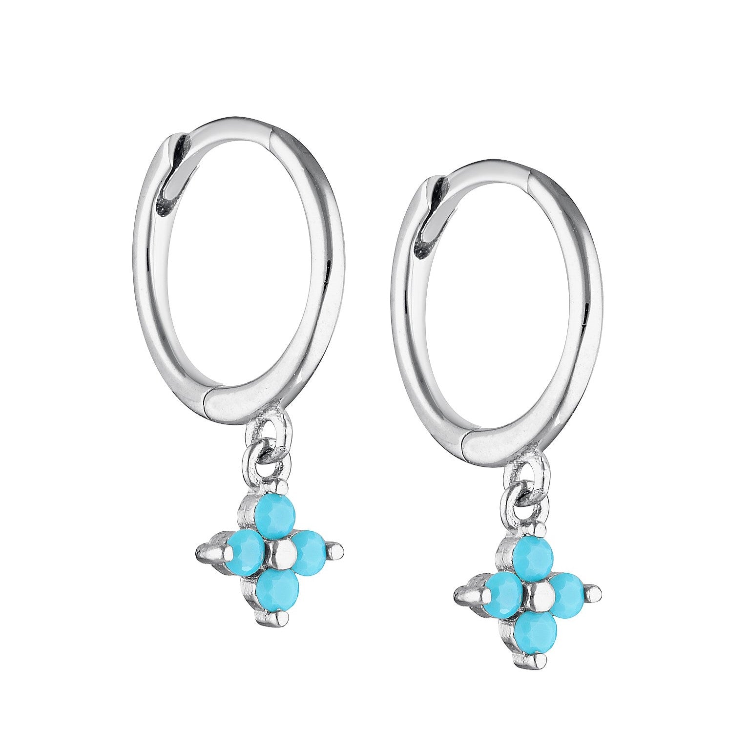 Blue Crystal Flower Huggie Hoops