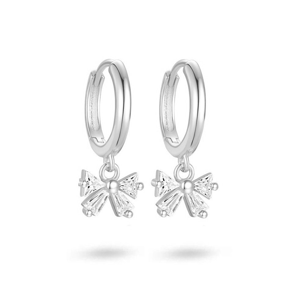 Crystal Bow Huggie Hoops
