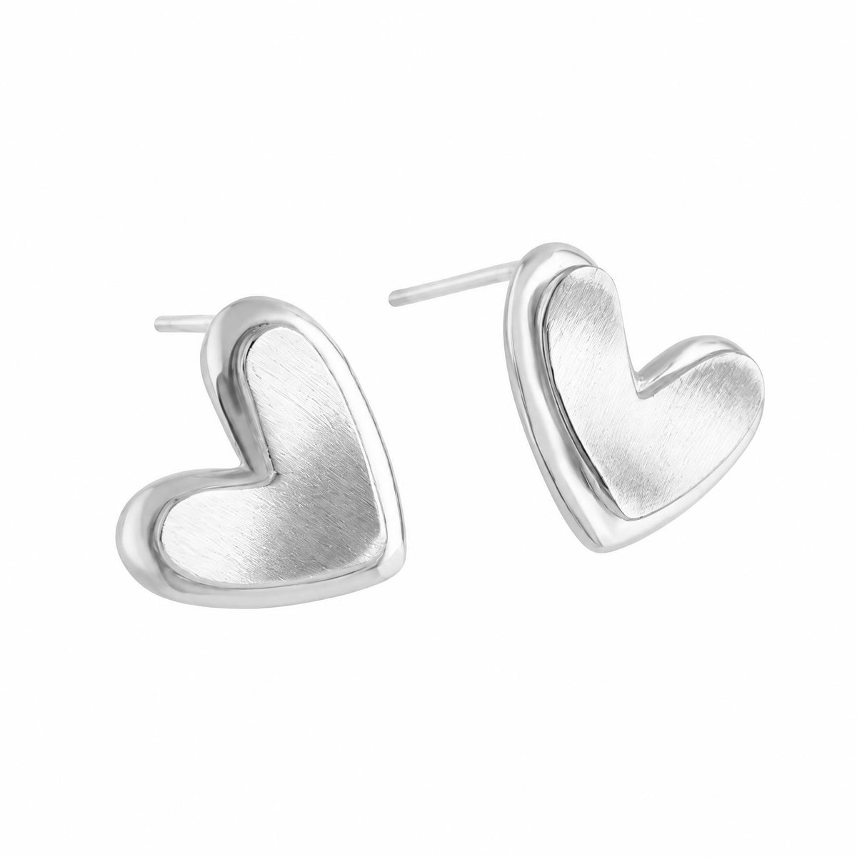 Brushed Double Heart Stud Earrings