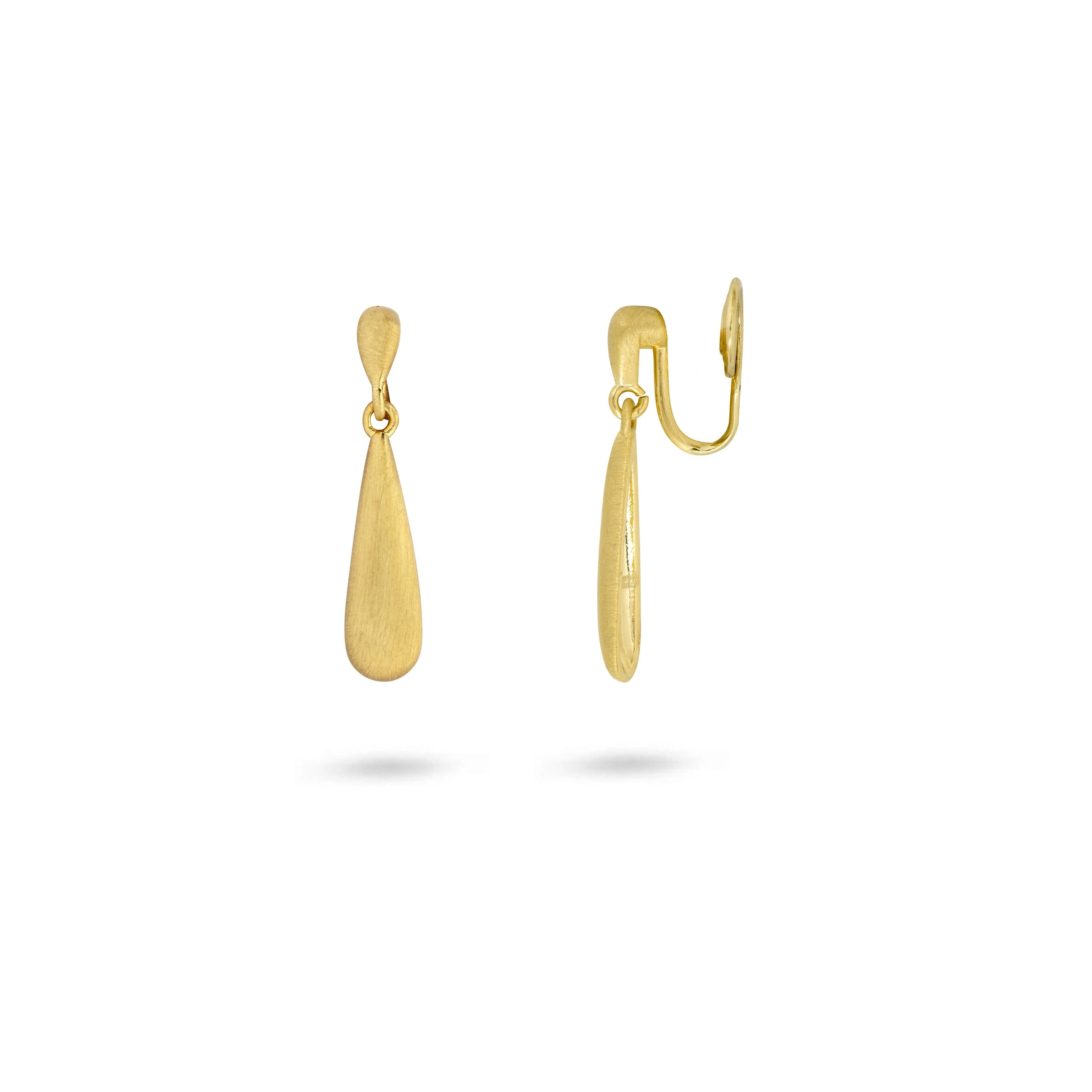 Brushed Gold Drop Clip On Earrings
