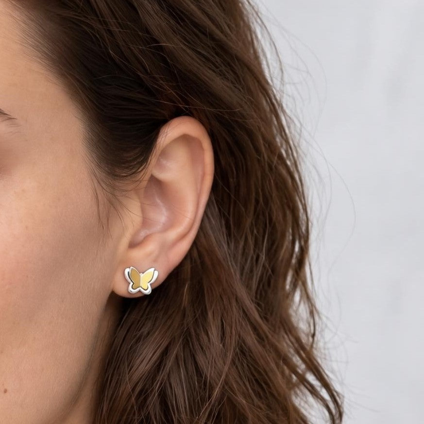 Two Tone Little Butterfly Stud Earrings