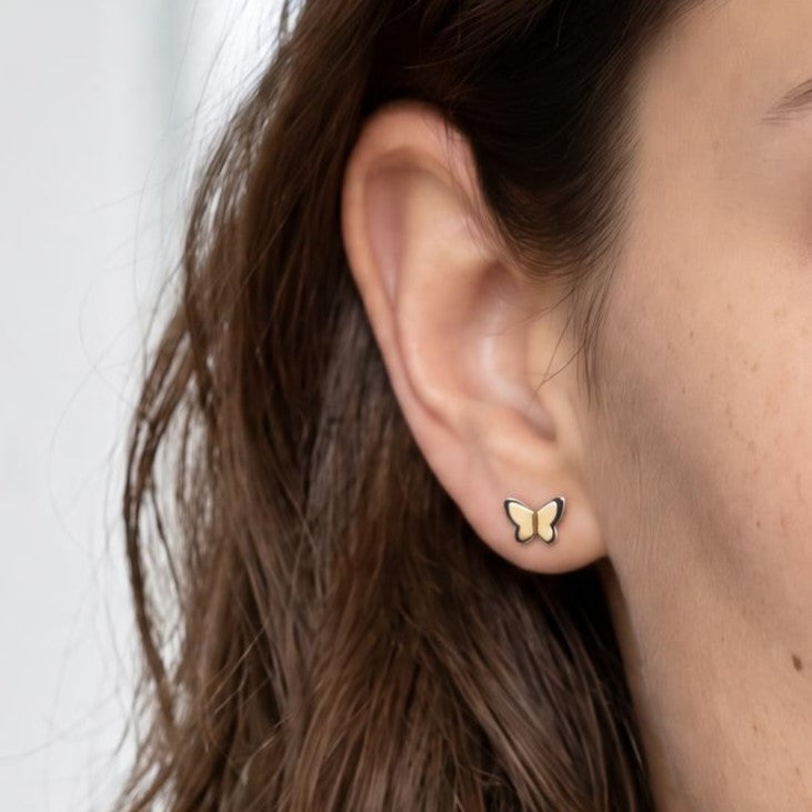 Two Tone Little Butterfly Stud Earrings