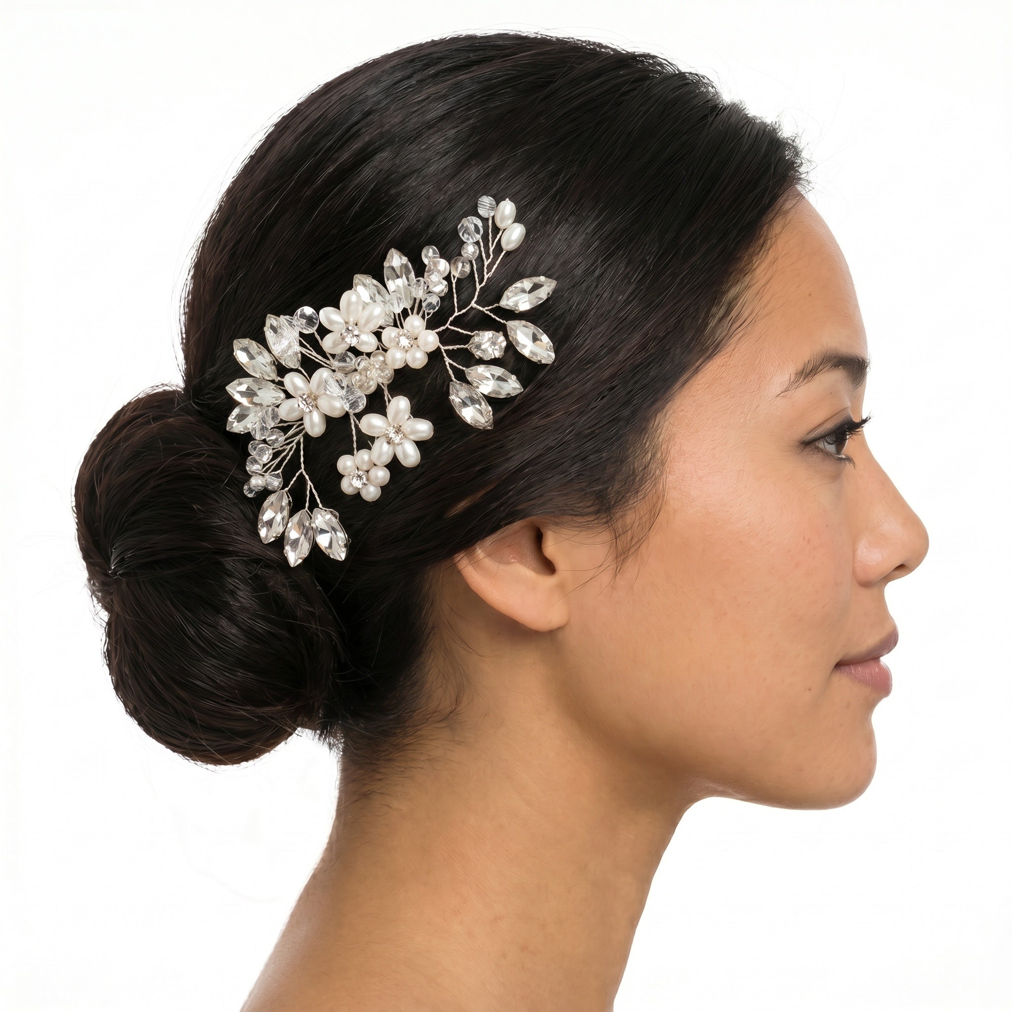Compact Pearl Flower Hair Comb