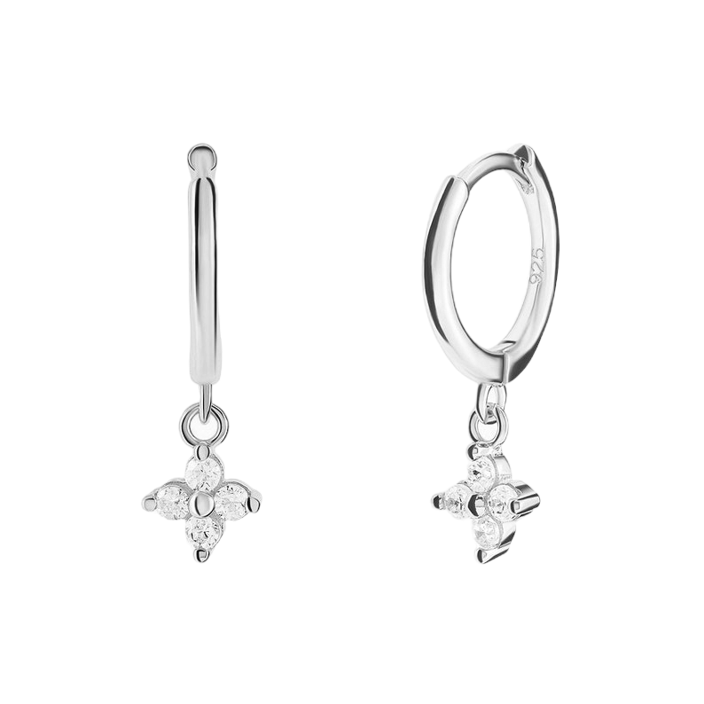 Crystal Flower Huggie Hoops