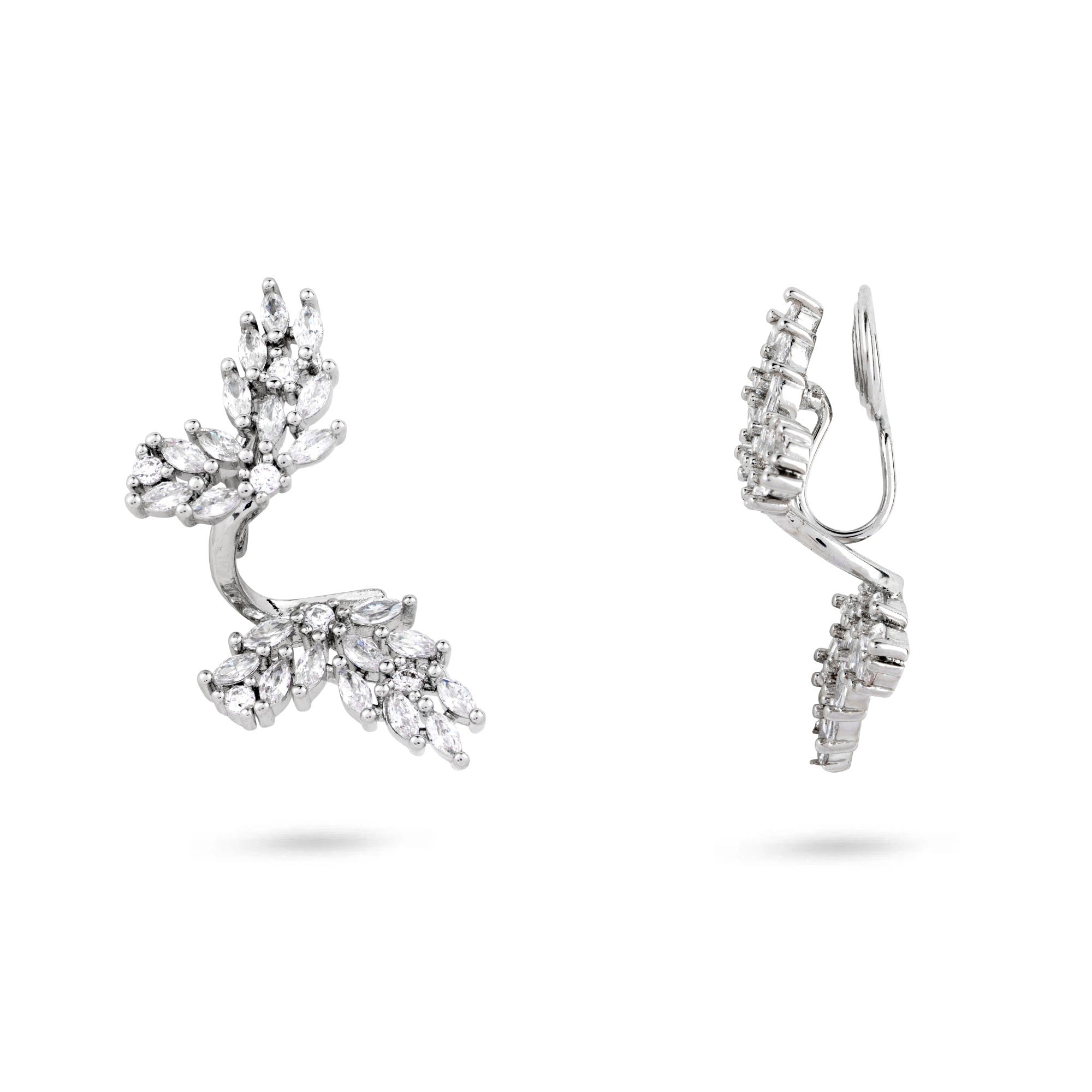 Crystal Leaf Clip On Earrings