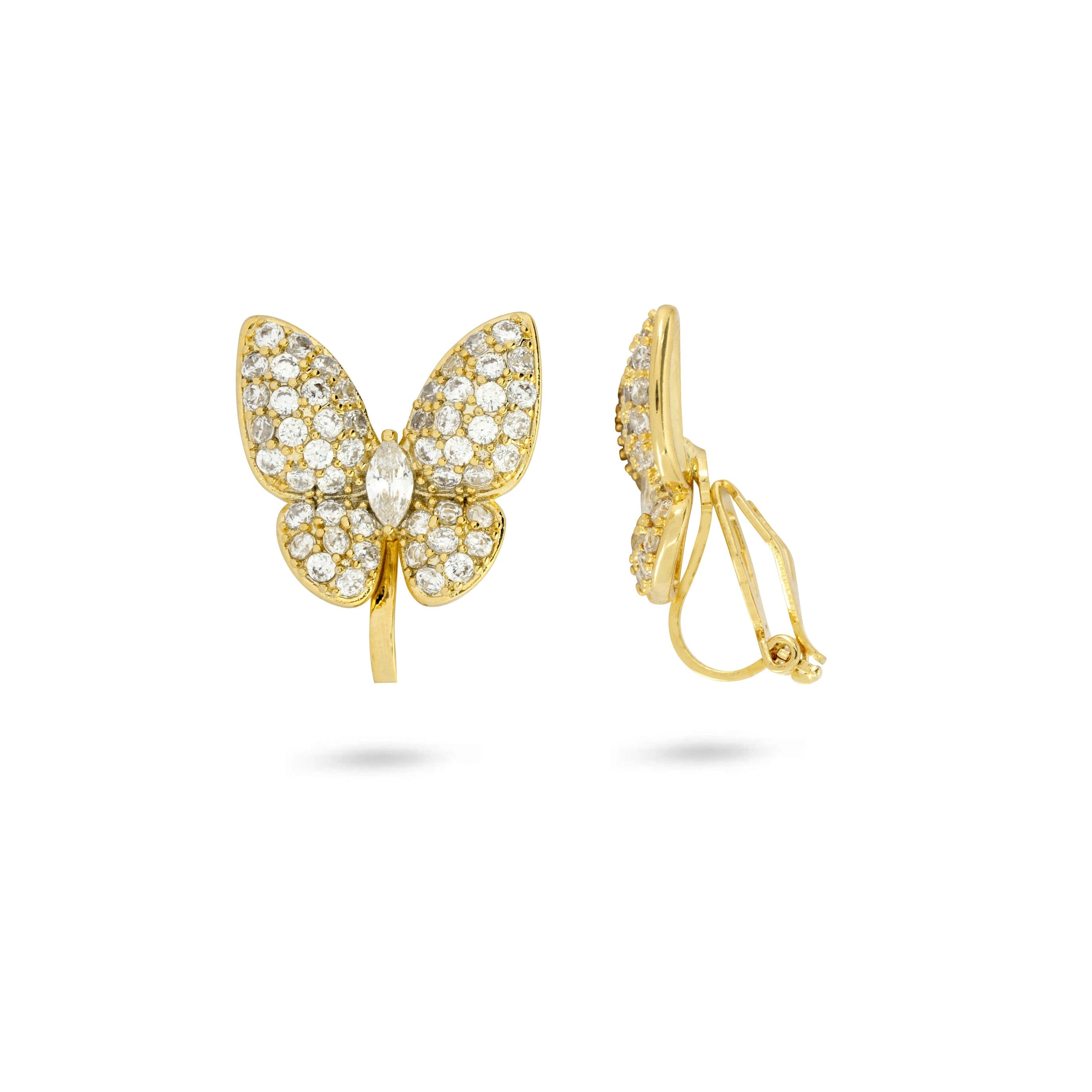 Gold Sparkle Butterfly Clip On Earrings
