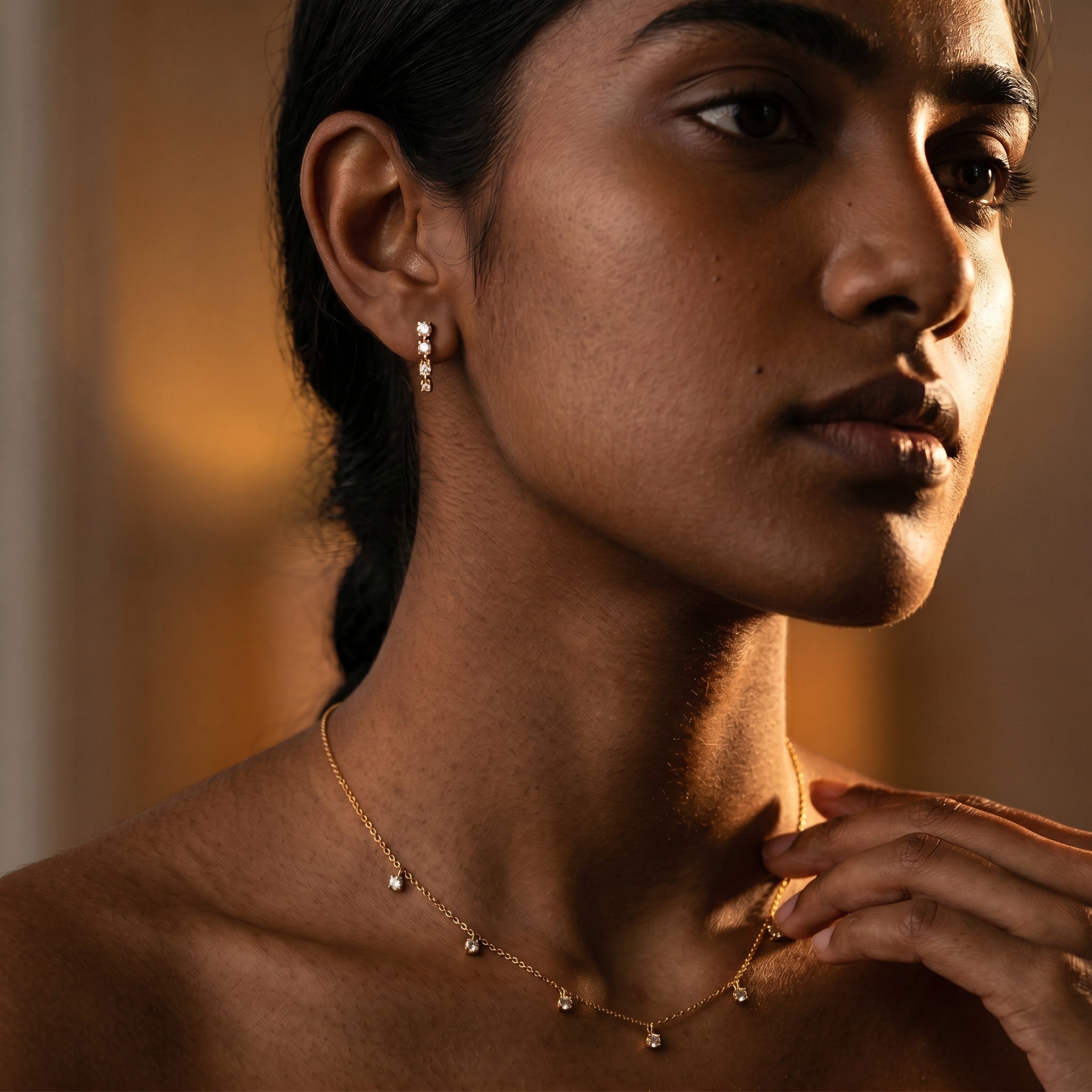 Crystal Gemstone Asymmetric Earrings