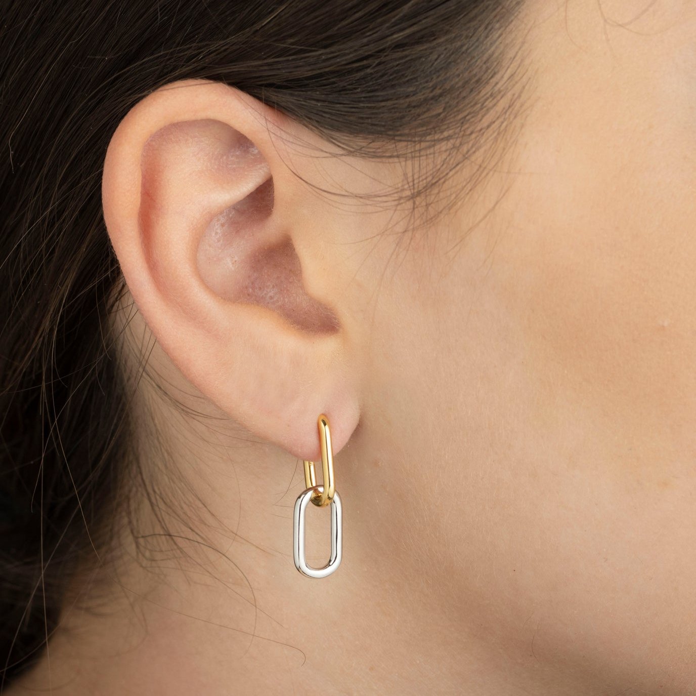 Two Tone Convertible Oval Hoop Earrings