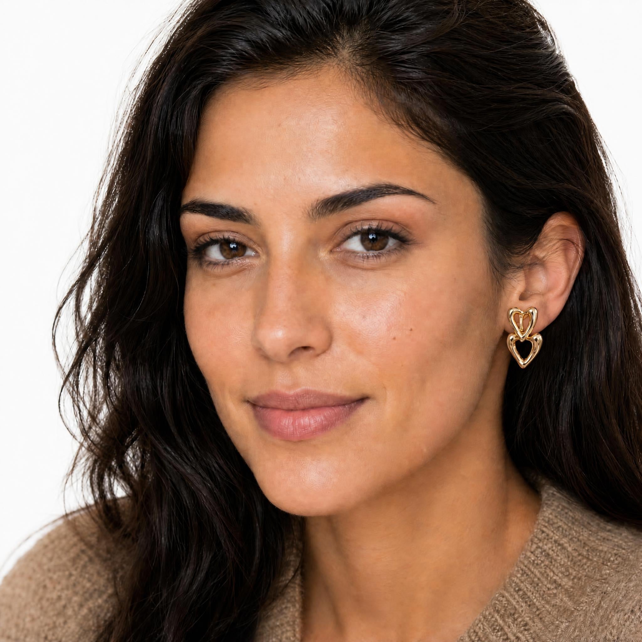 Double Heart Clip On Earrings