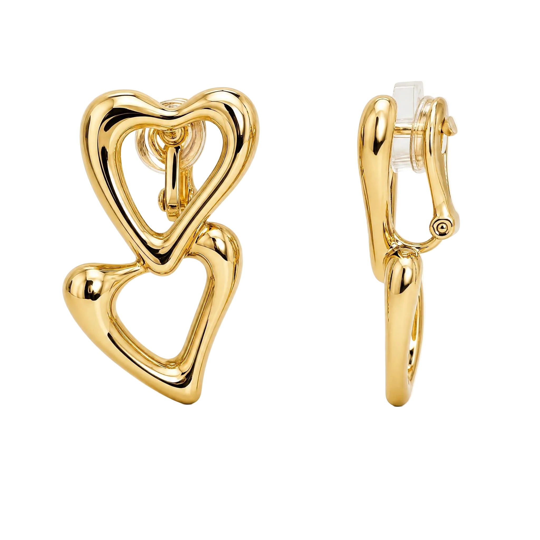 Double Heart Clip On Earrings