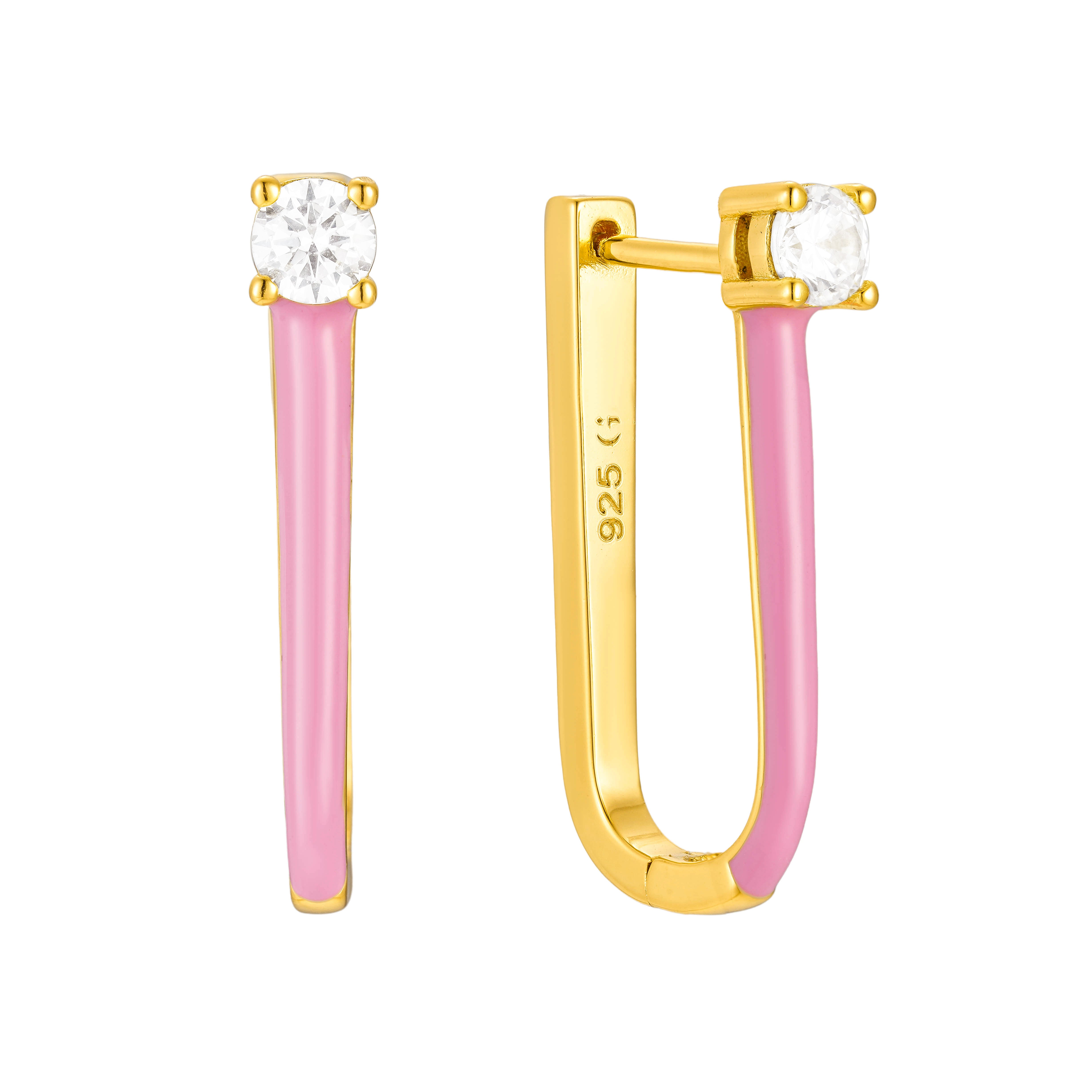 Pink Enamel U Hoop Earrings
