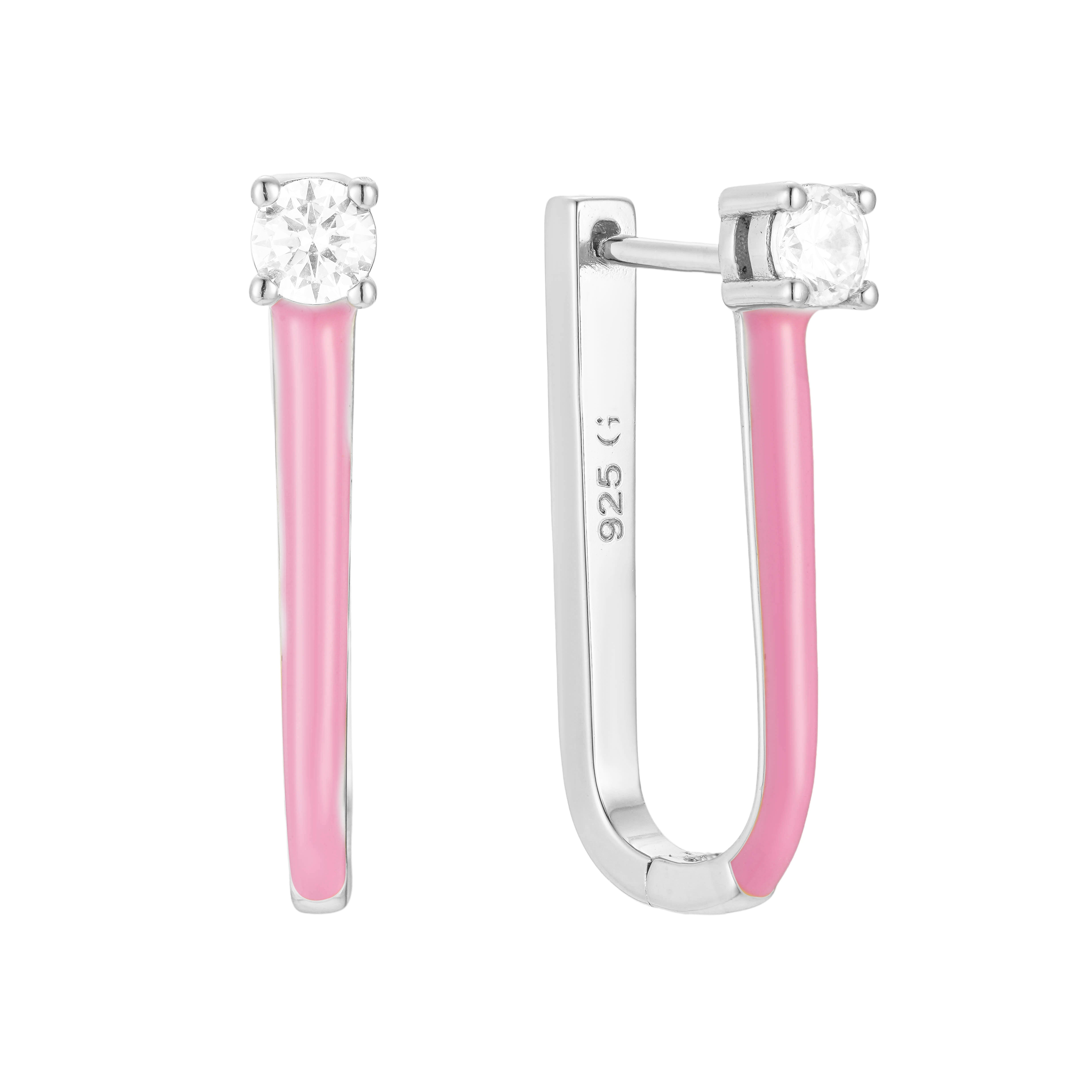 Pink Enamel U Hoop Earrings