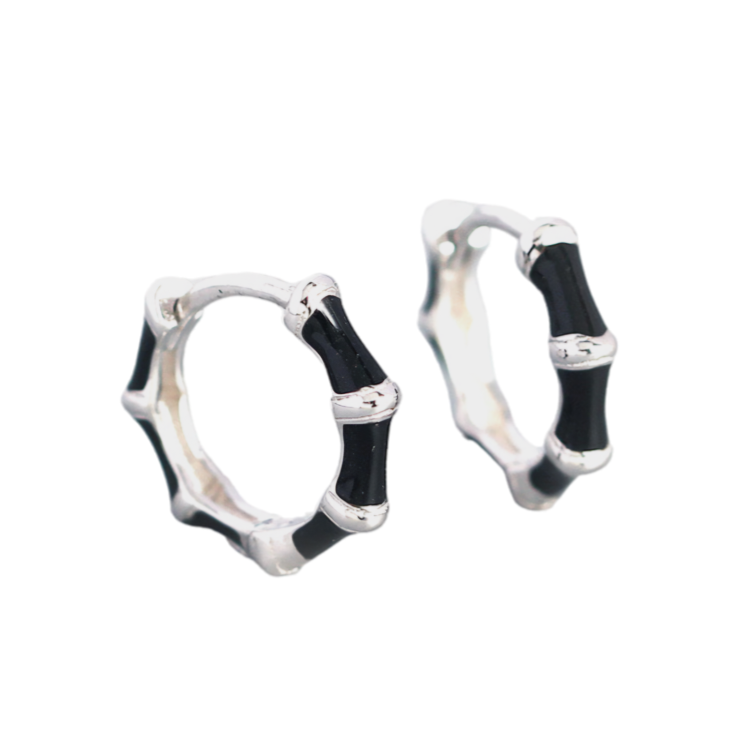 Black Enamel Bamboo Huggie Hoops