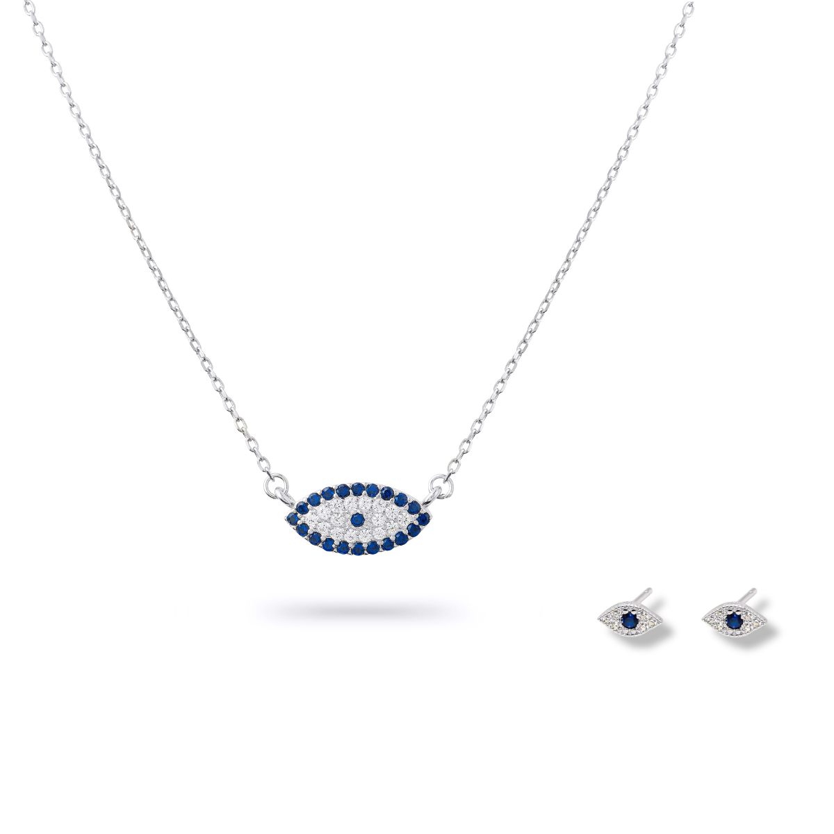Blue Lucky Evil Eye Necklace & Earrings Set