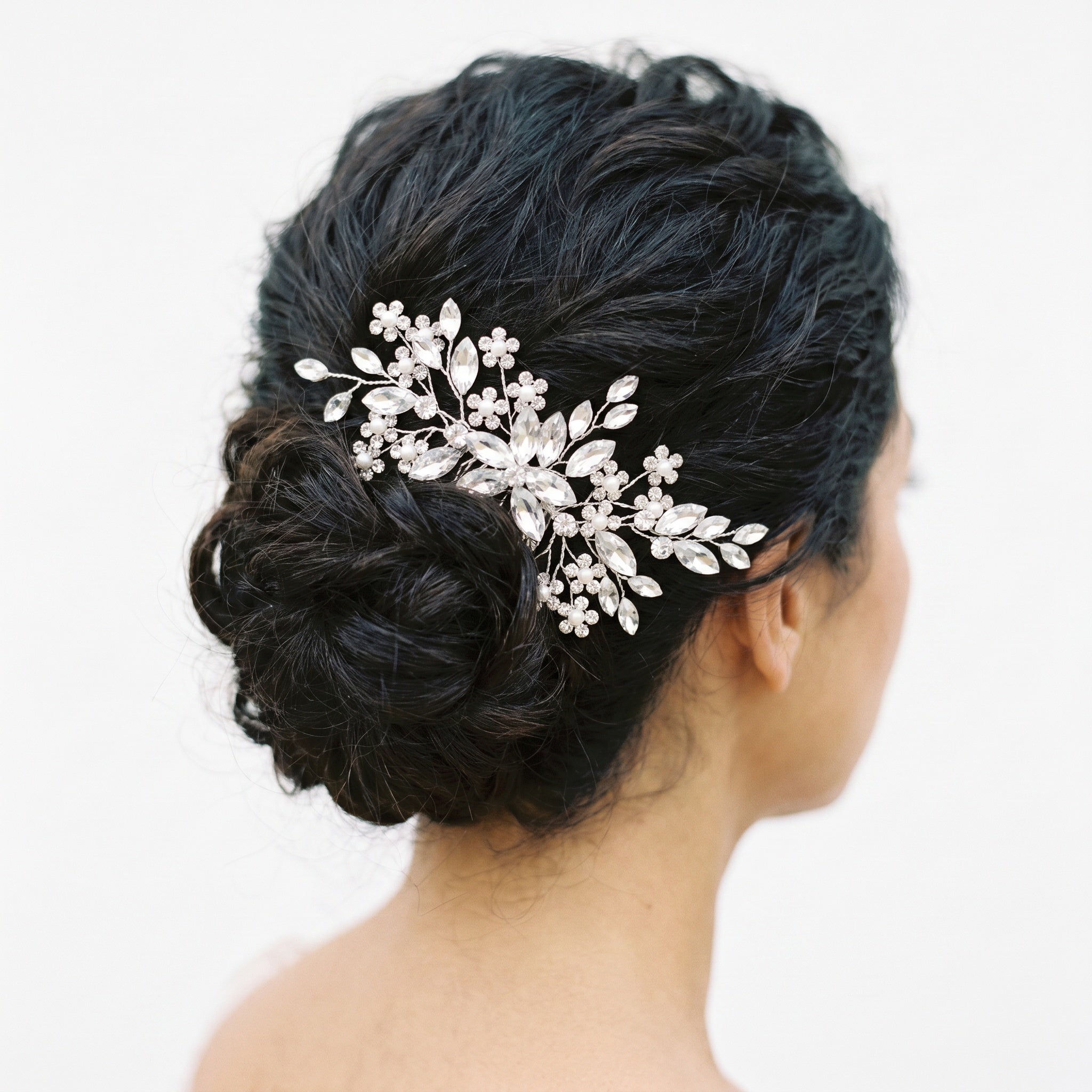 Flower Crystal & Pearl Hair Comb