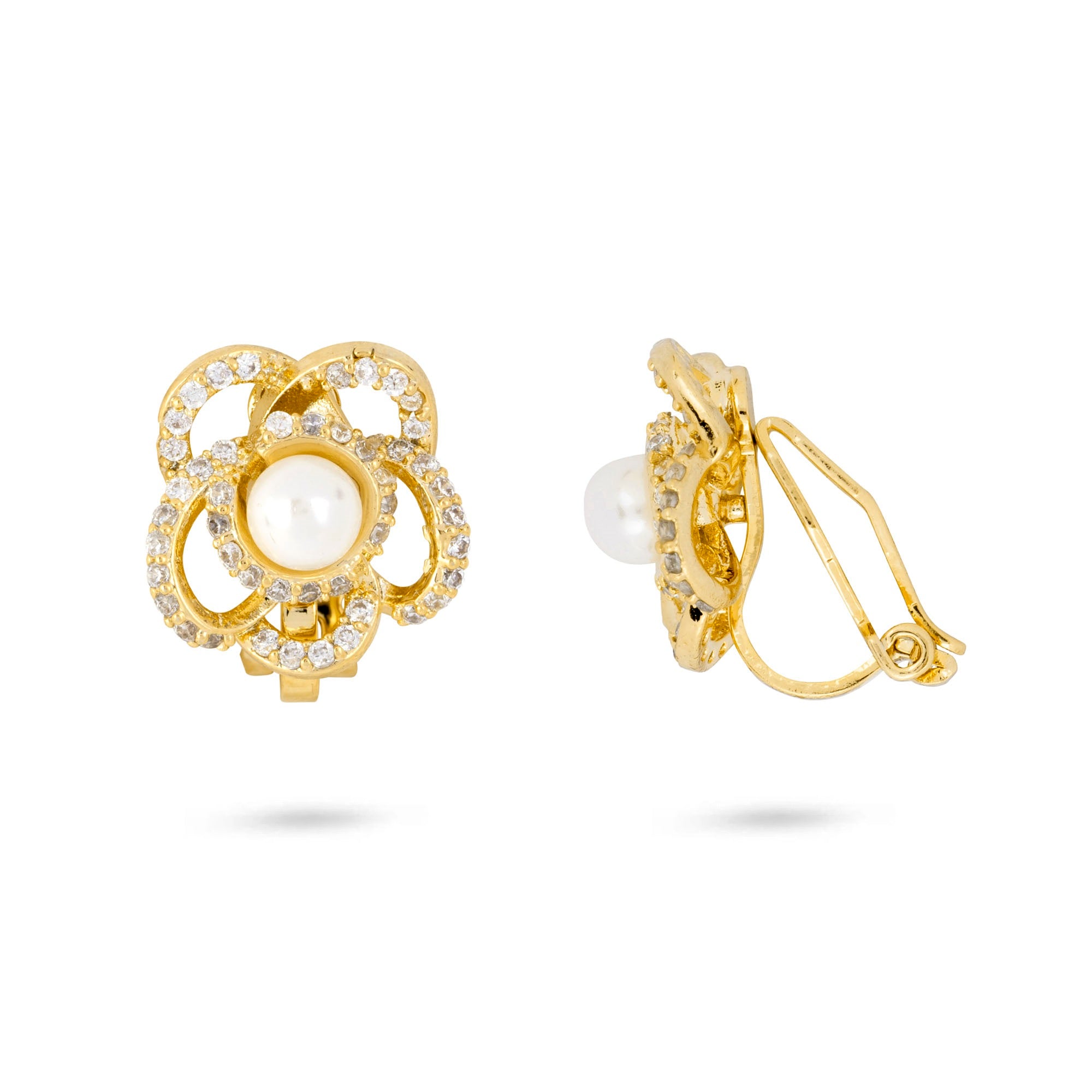 Flower Pearl Clip On Earrings