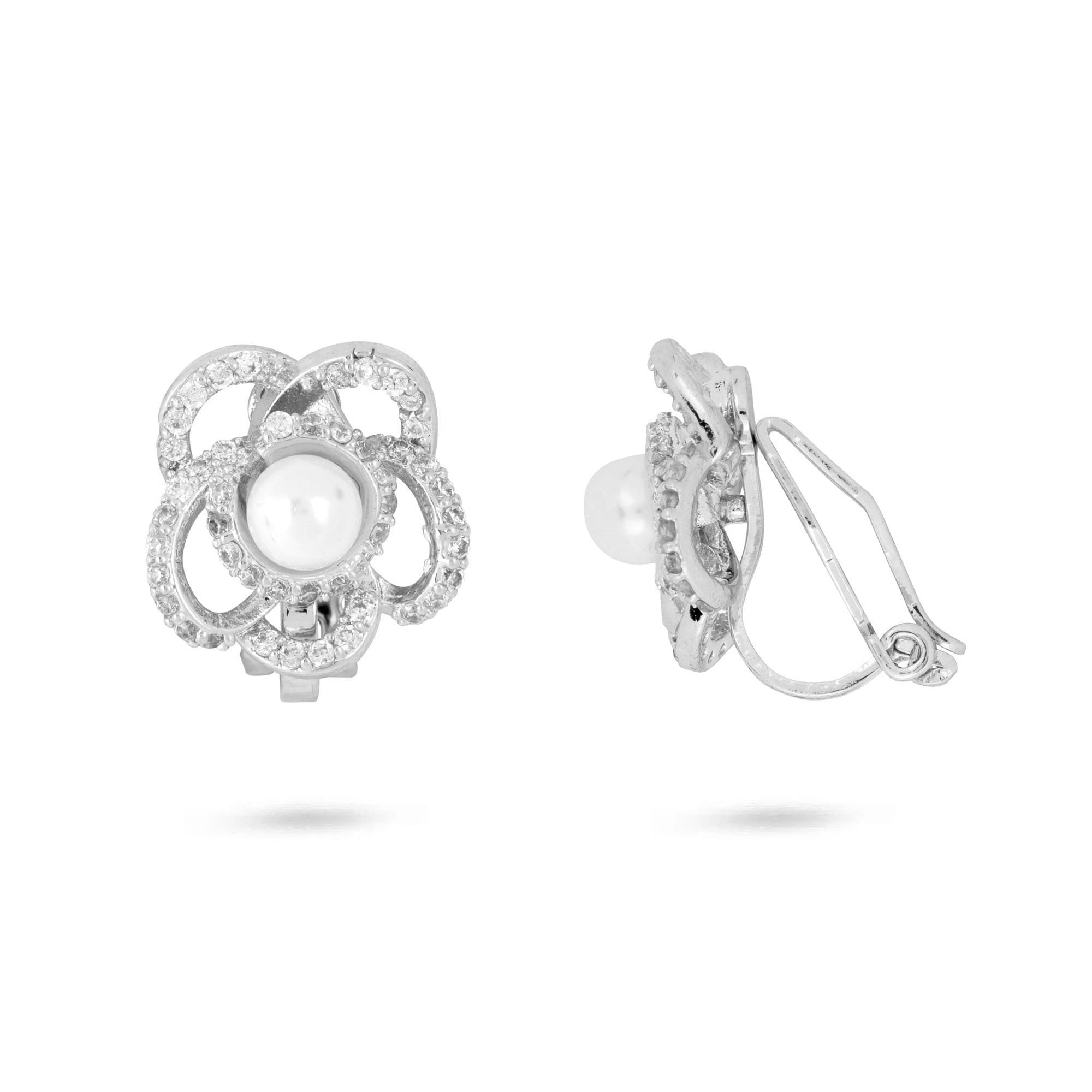 Flower Pearl Clip On Earrings