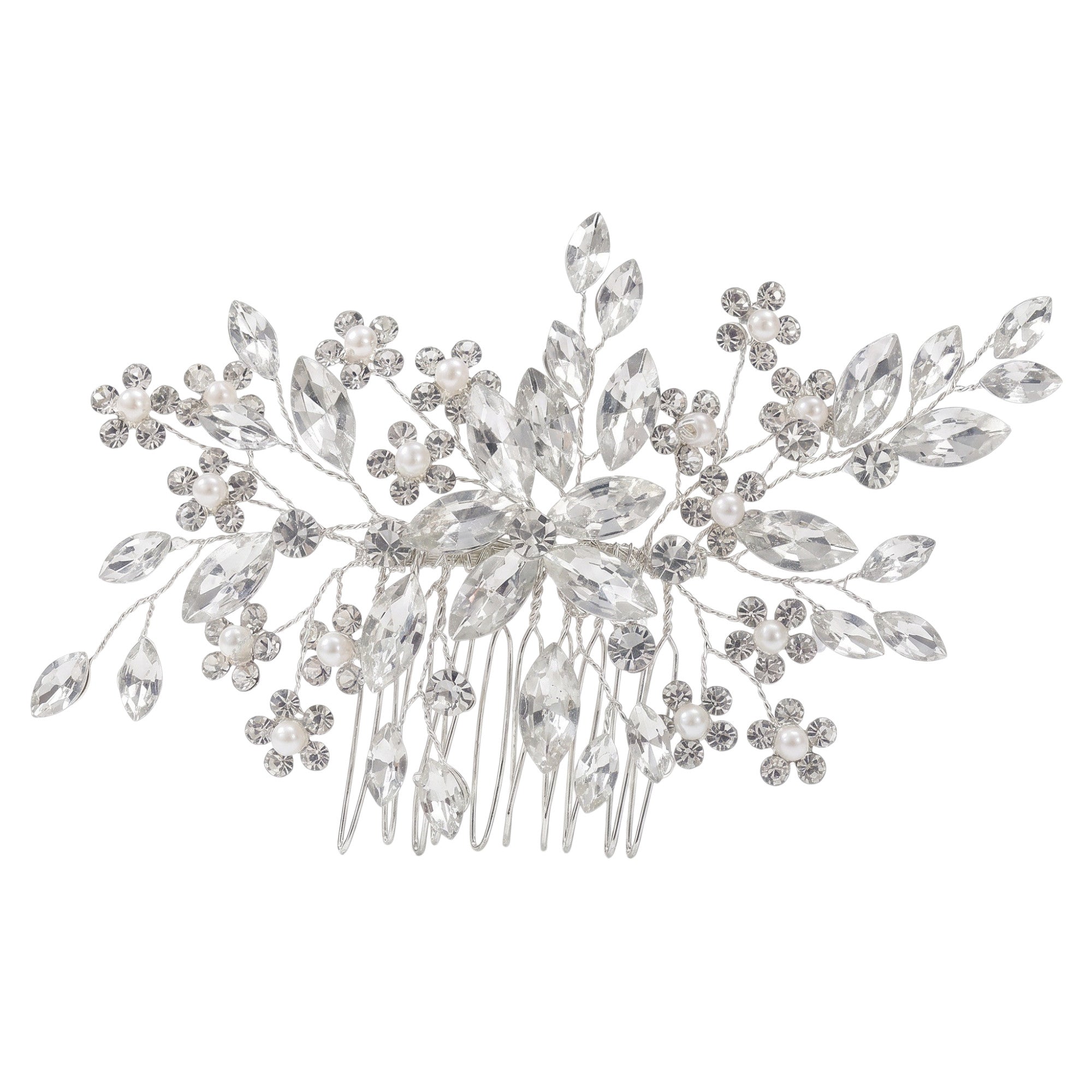 Flower Crystal & Pearl Hair Comb