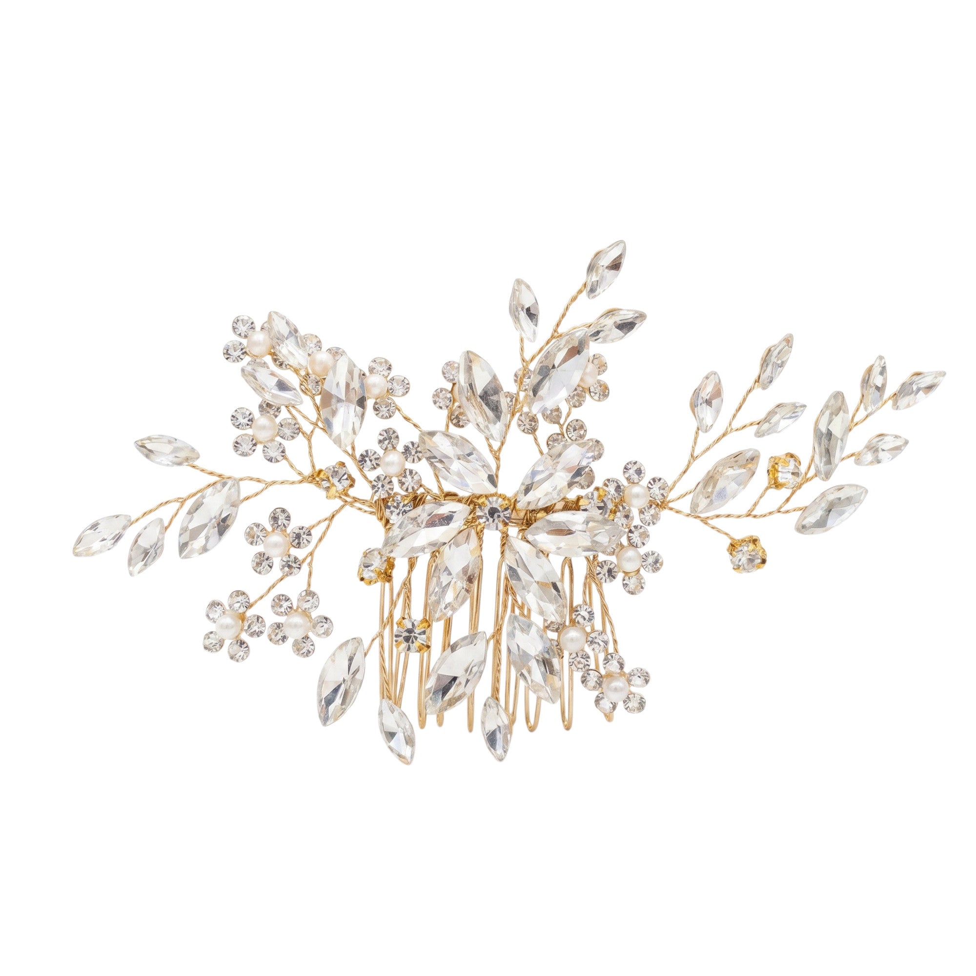 Flower Crystal & Pearl Hair Comb