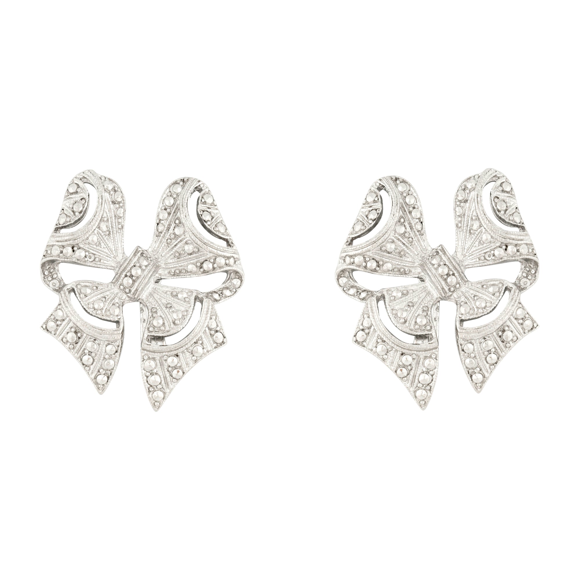 Vintage Silver Bow Clip-On Earrings