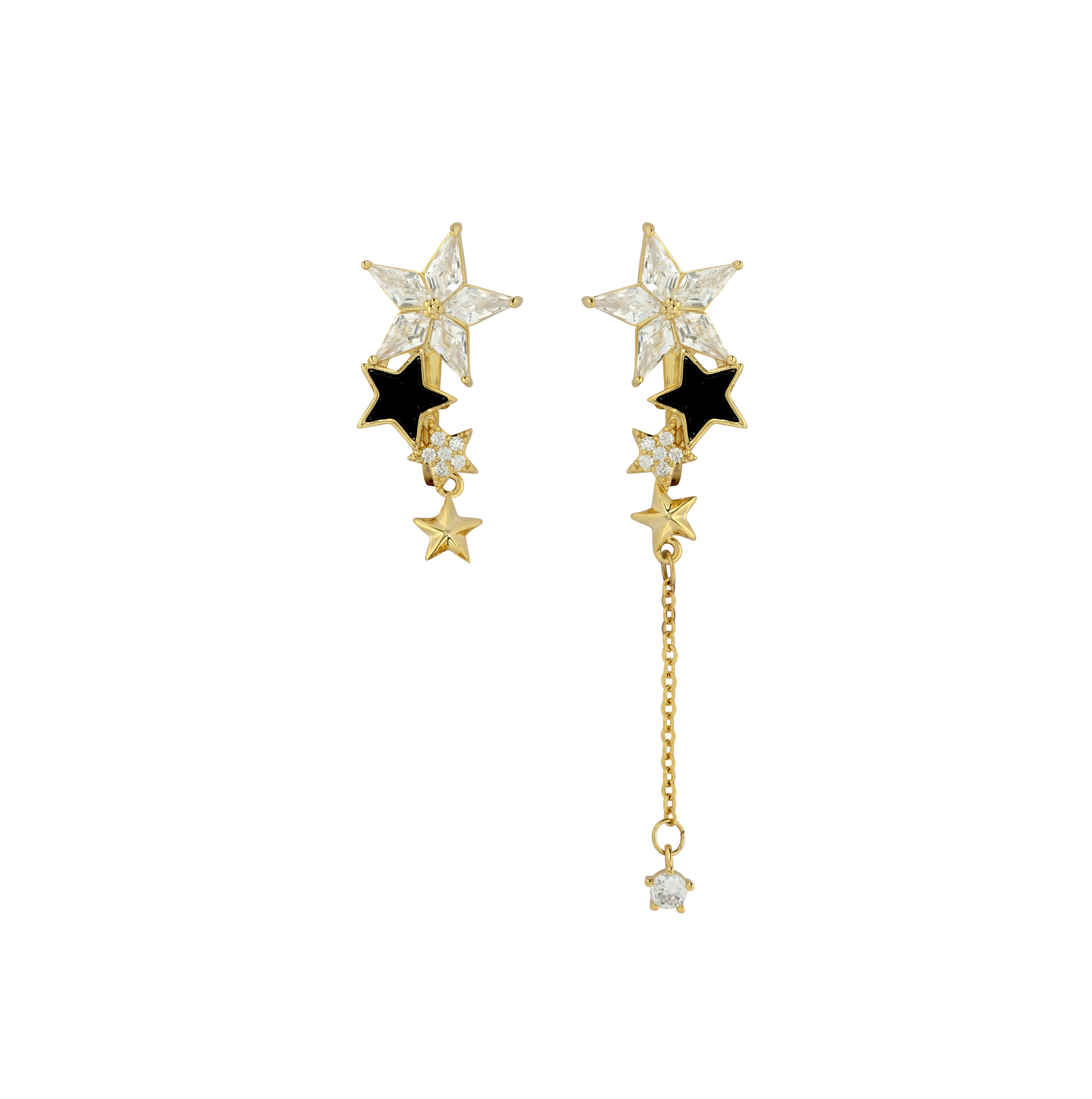 Star Asymmetric Drop Clip On Earrings