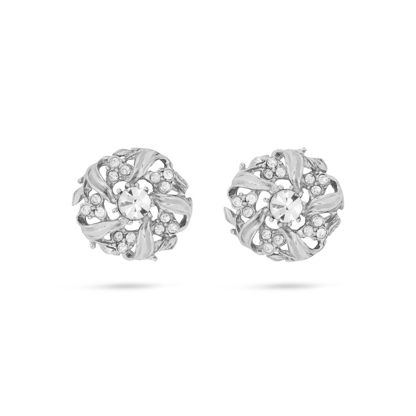 Vintage Silver Swarovski Flower Clip-On Earrings