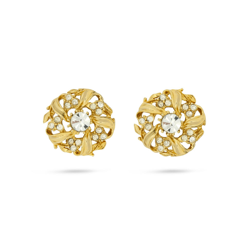 Vintage Gold Swarovski Flower Clip-On Earrings