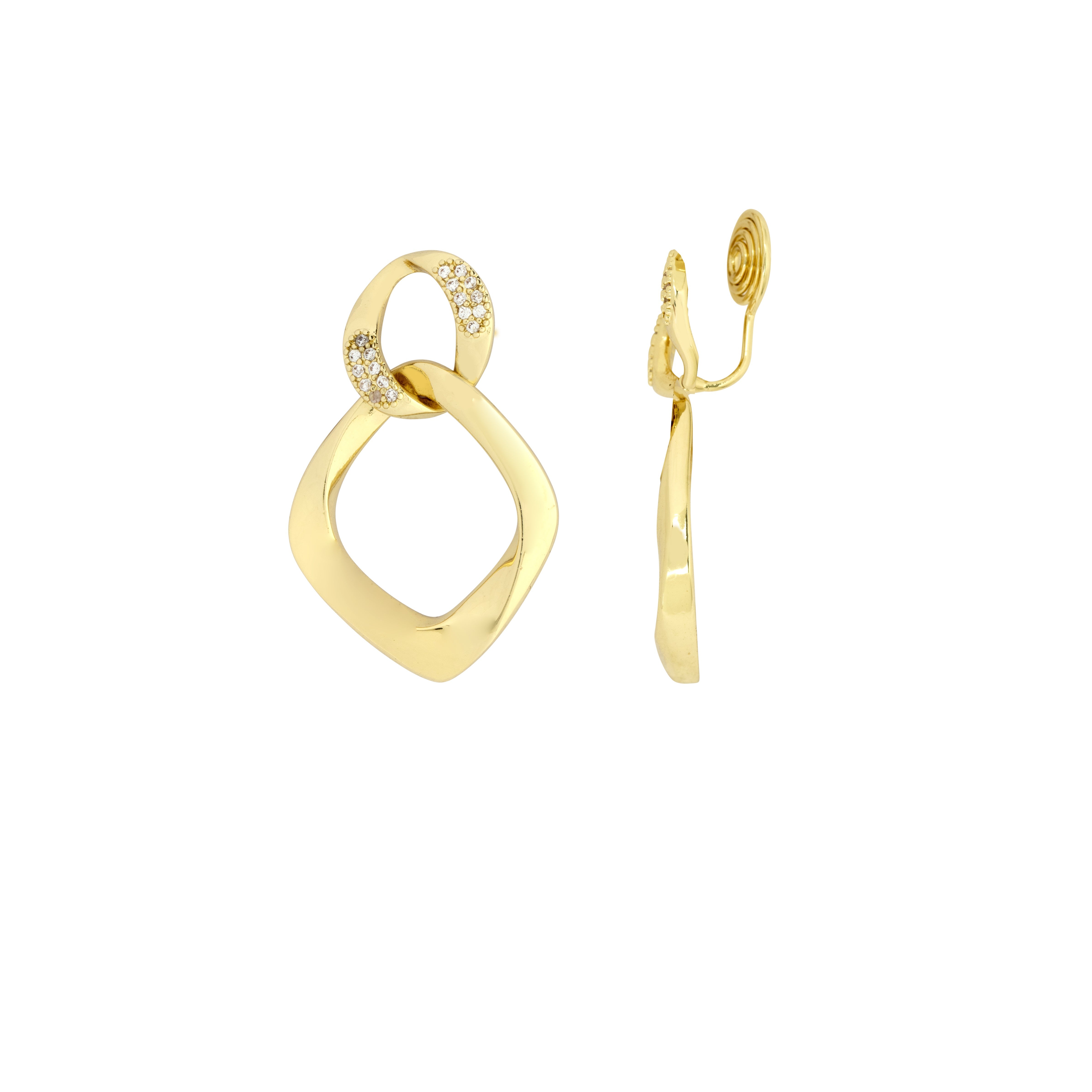 Double Oval Hoop Drop Clip On Earrings